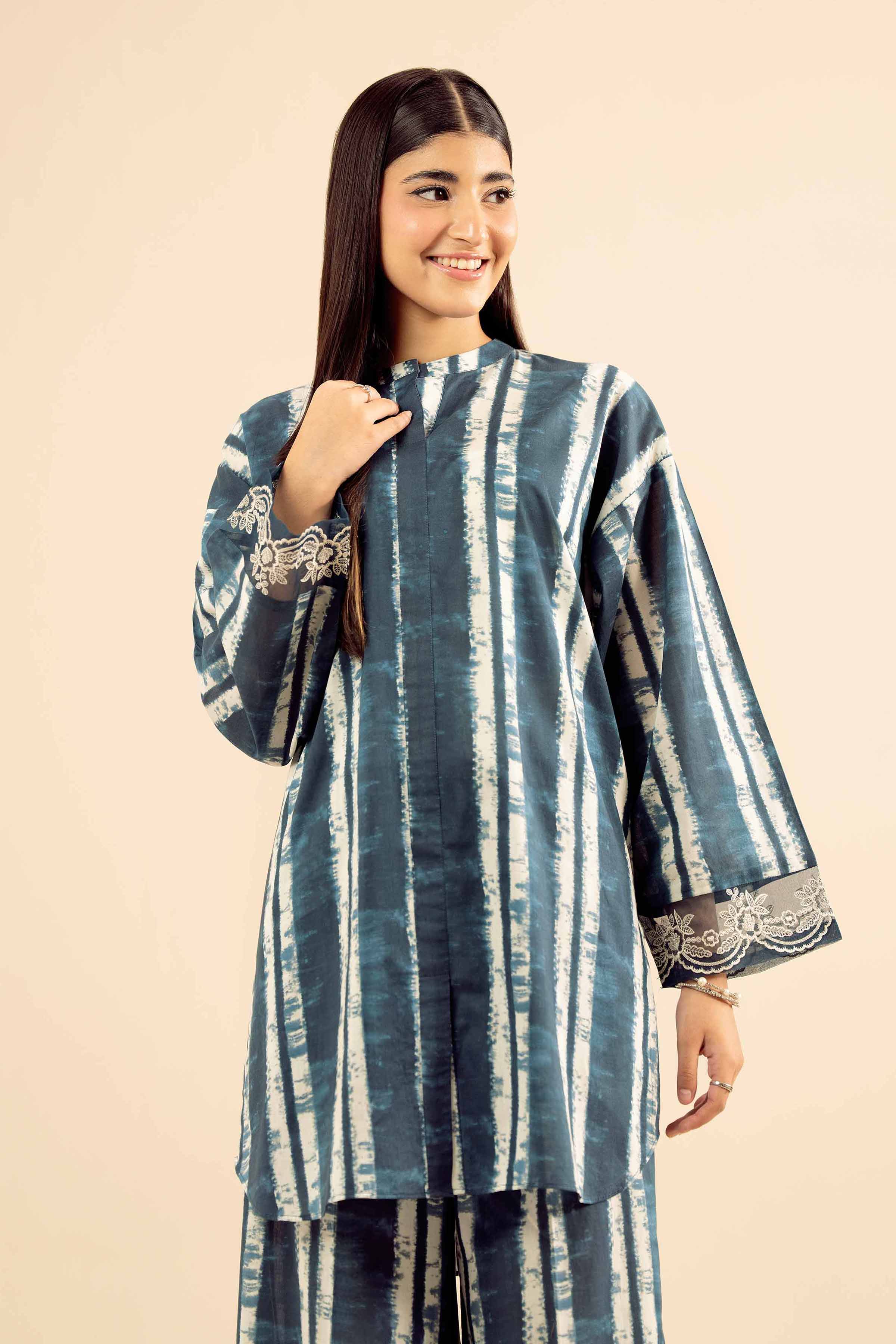 NishatUK - Blue Embroidered Cambric 2-piece ready to wear Dress