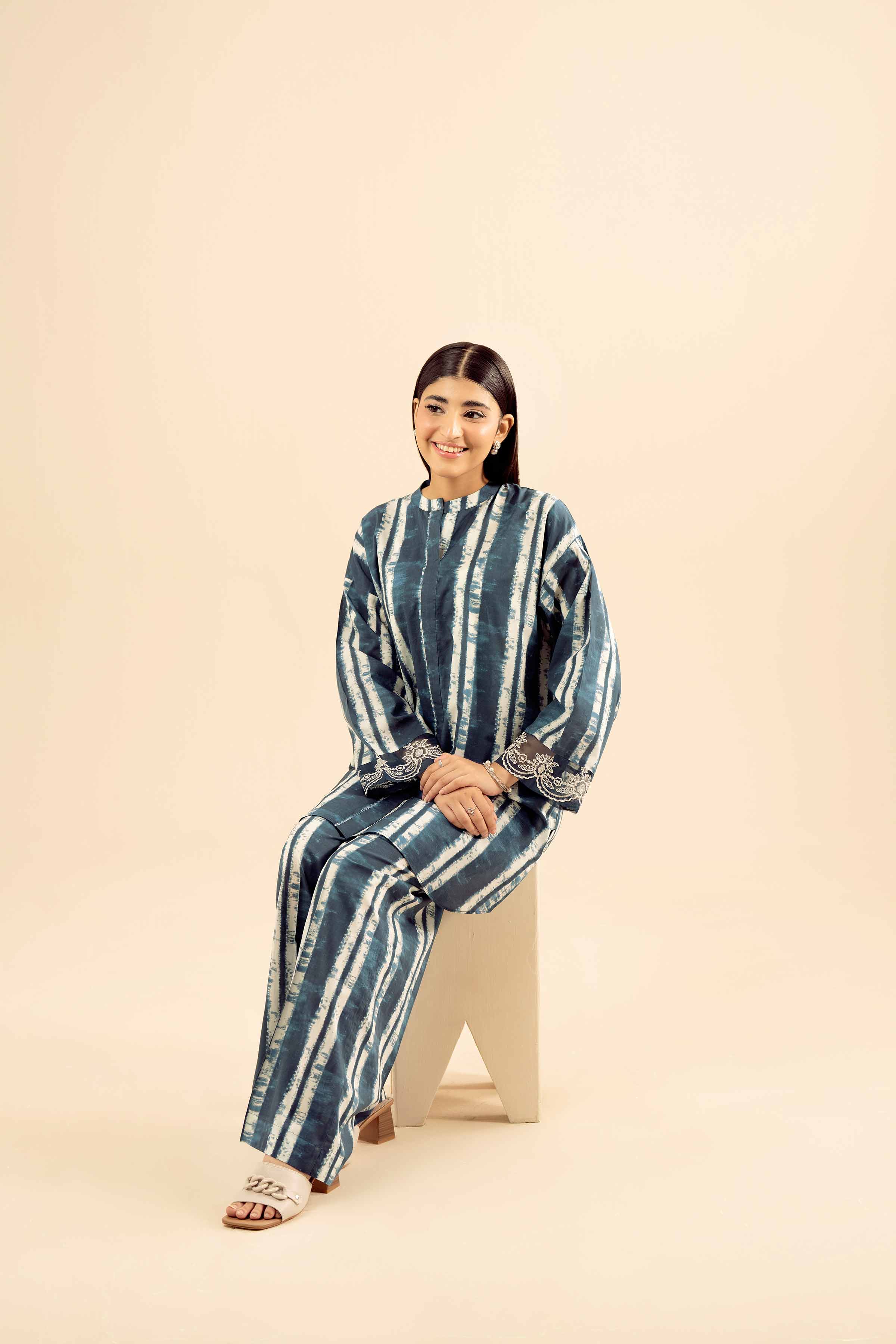 NishatUK - Blue Embroidered Cambric 2-piece ready to wear Dress