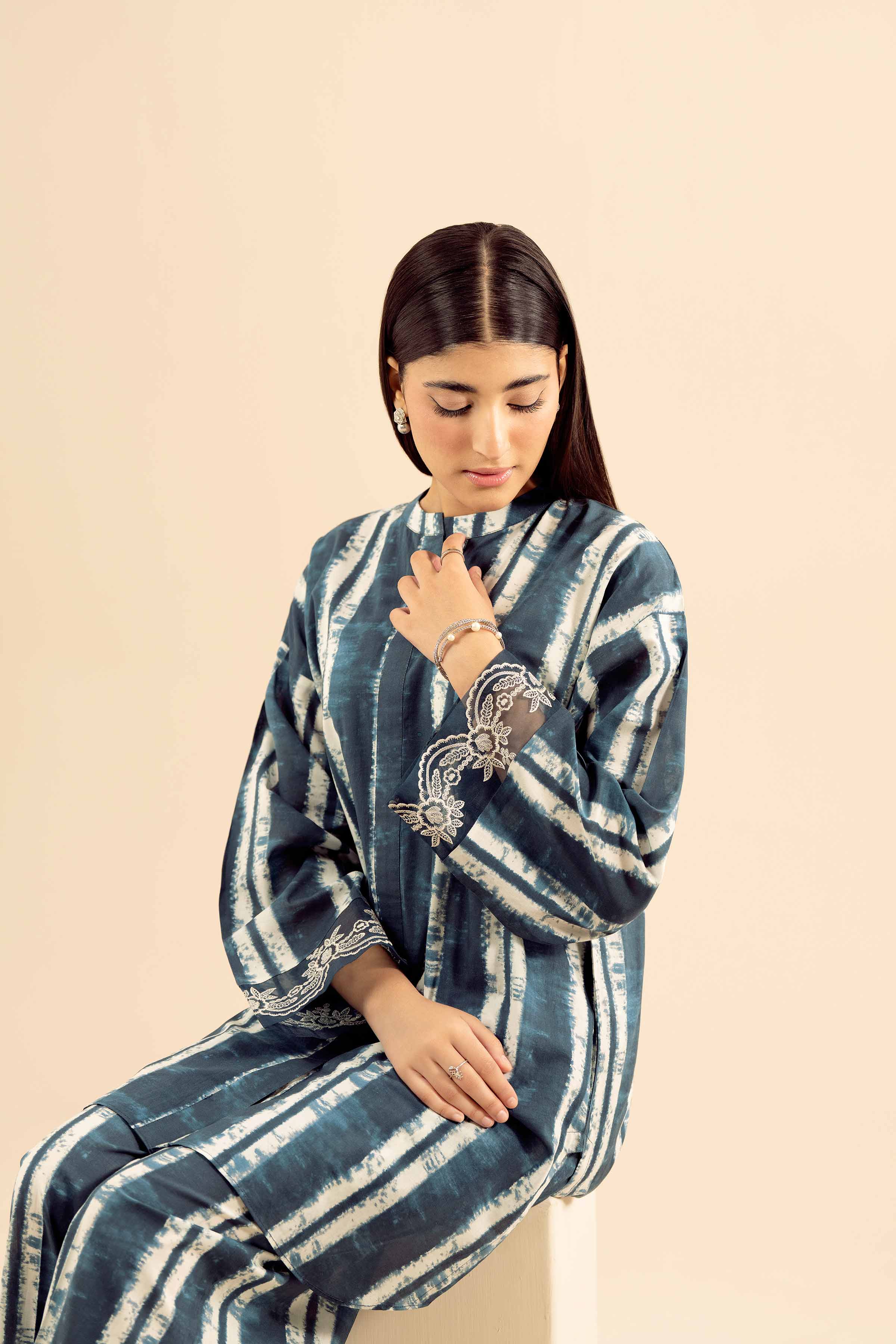 NishatUK - Blue Embroidered Cambric 2-piece ready to wear Dress