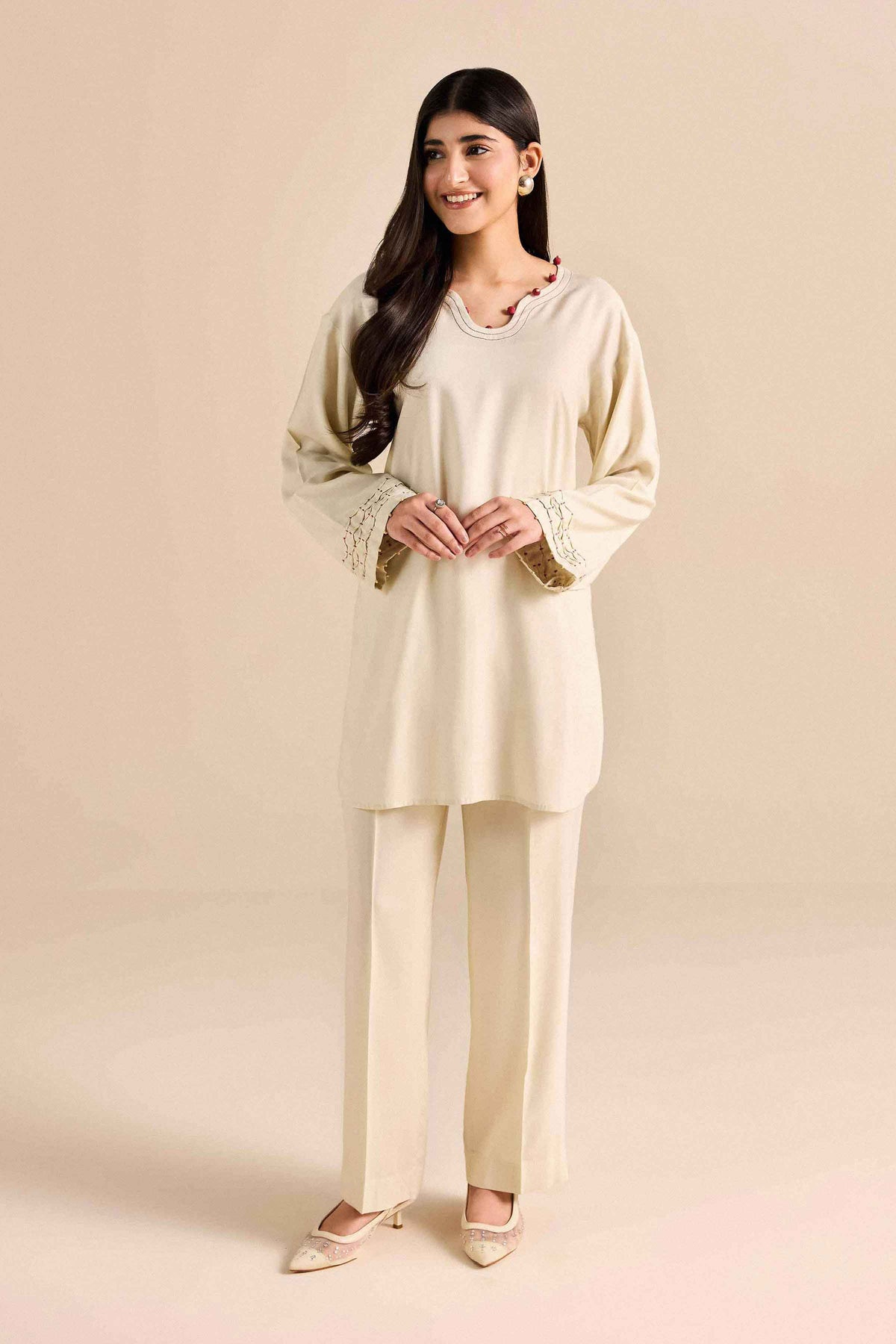 Nishat UK - White Solids Linen 2 Pieces ready to wear Dress