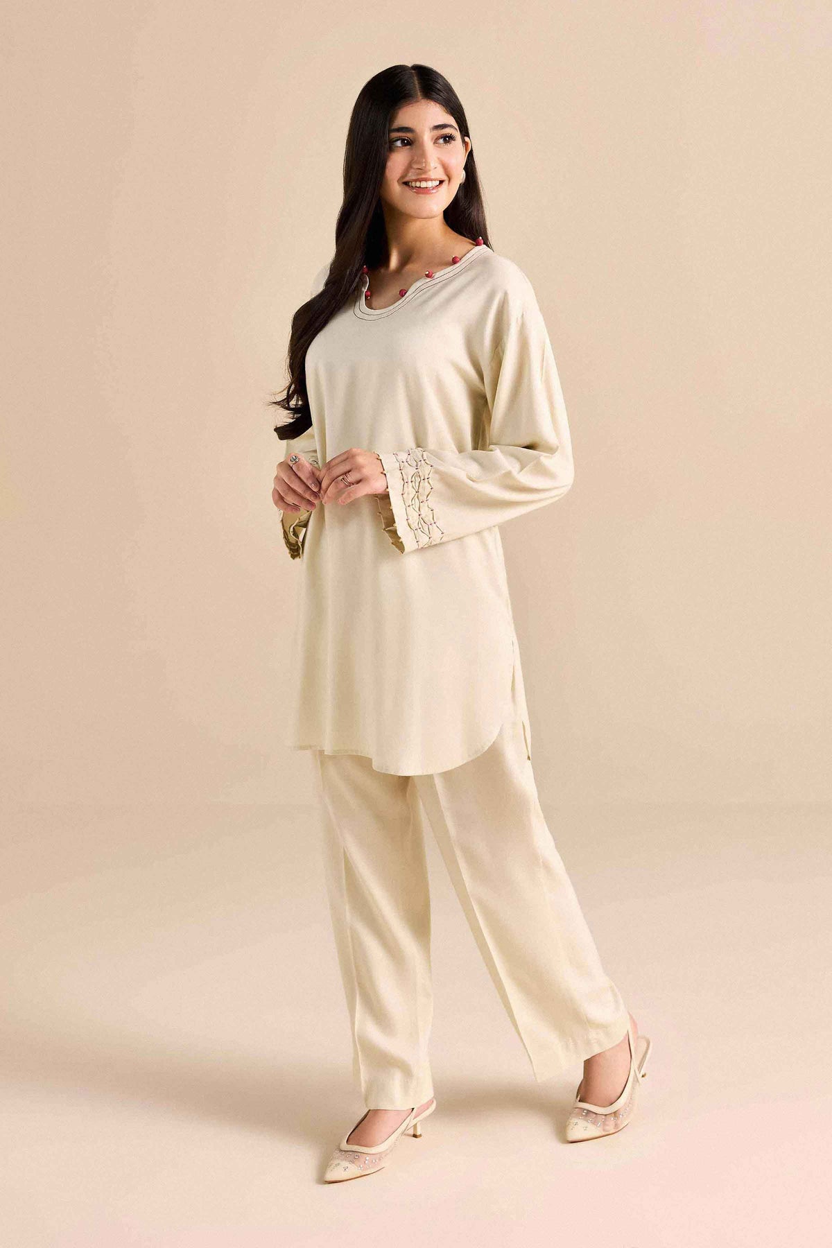 Nishat UK - White Solids Linen 2 Pieces ready to wear Dress