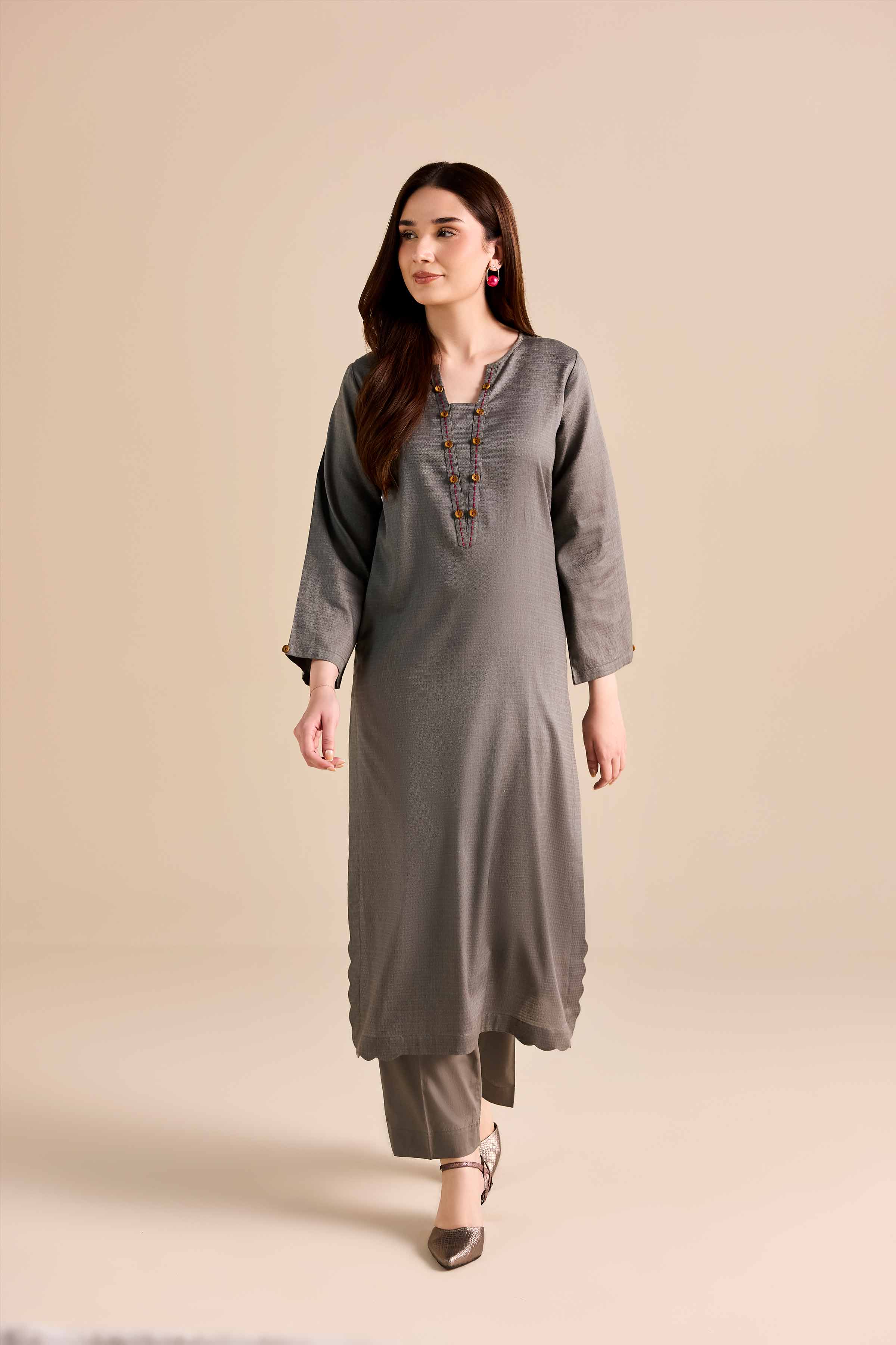 NishatUK - Grey Solids Dobby 2-piece ready to wear Dress