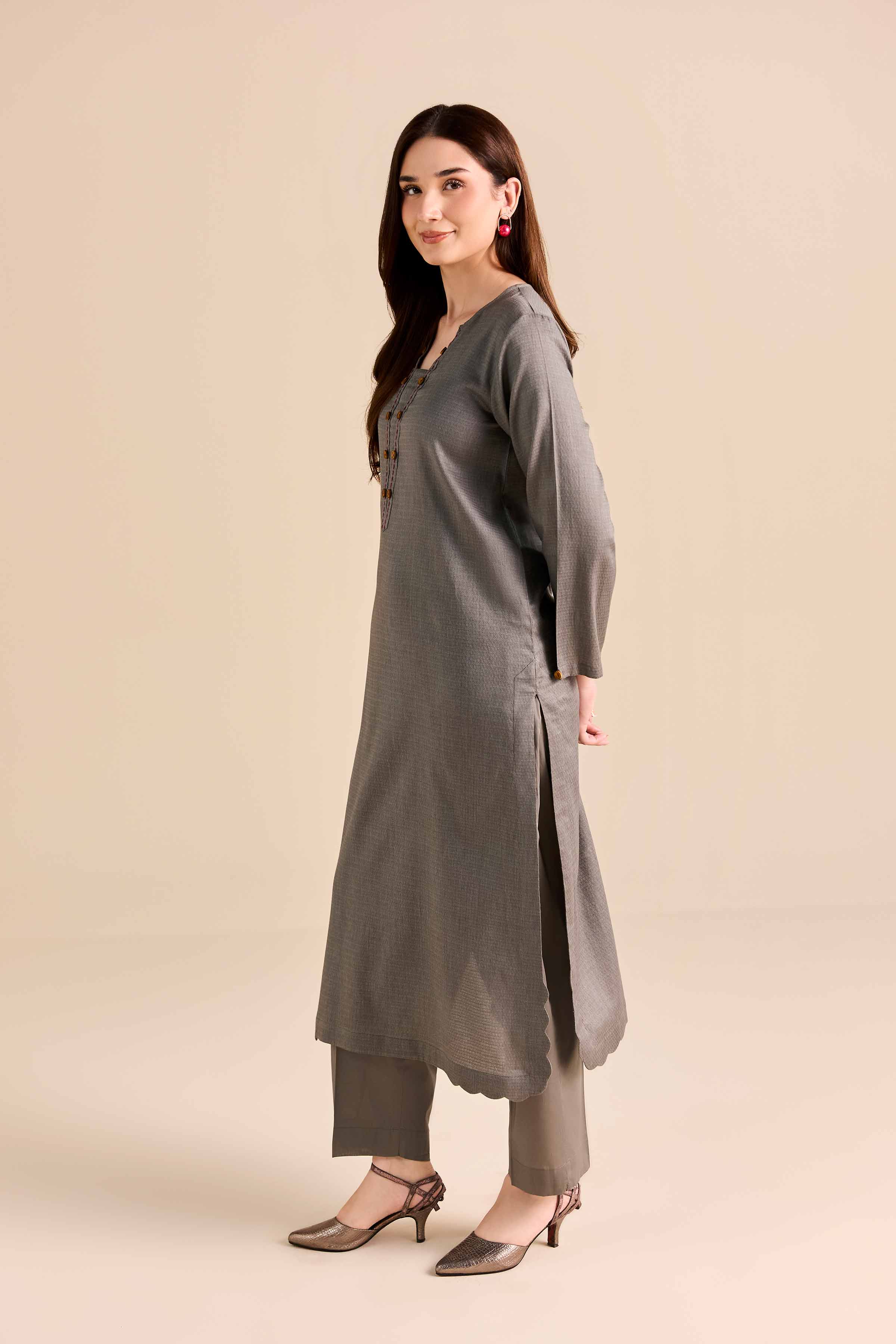 NishatUK - Grey Solids Dobby 2-piece ready to wear Dress