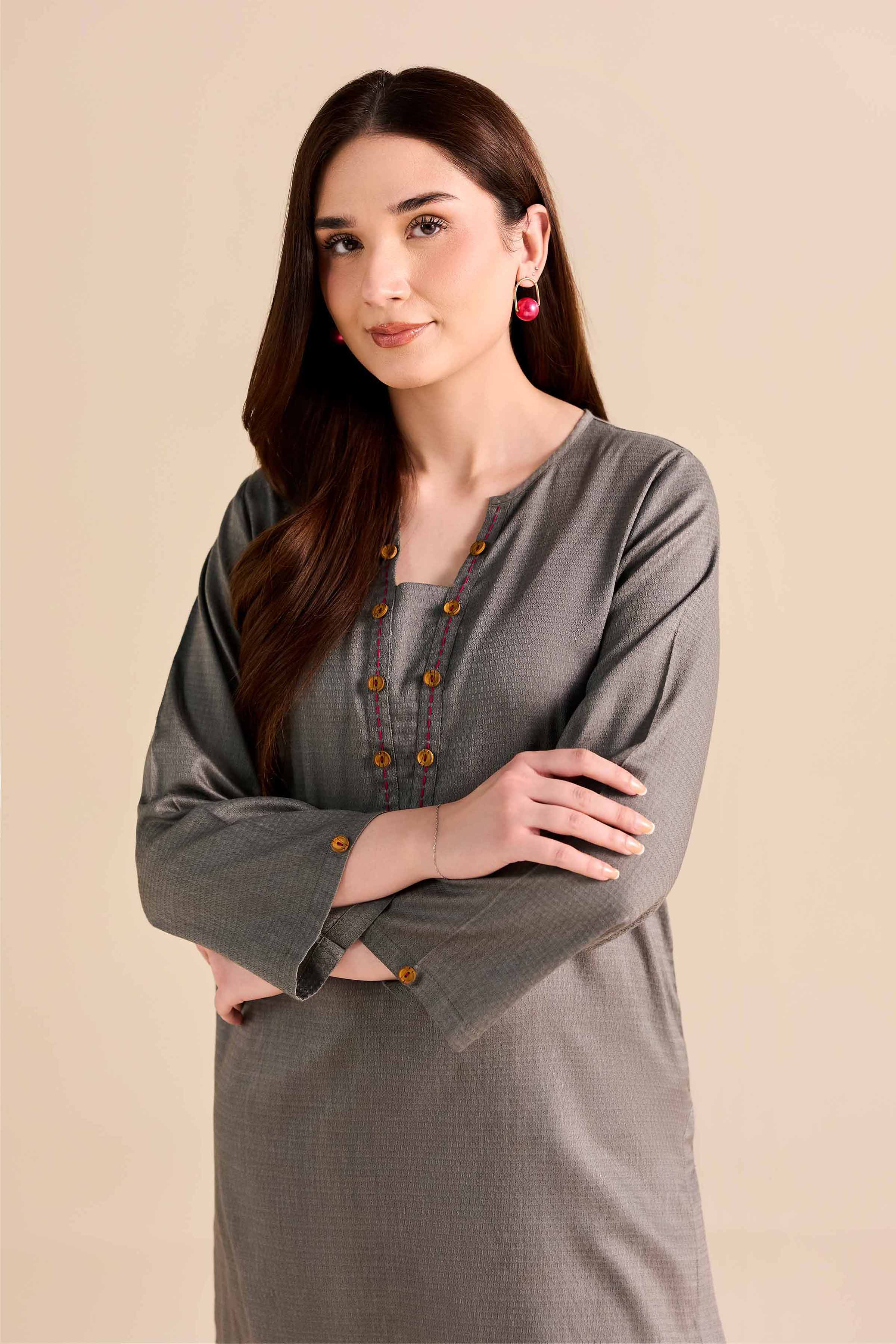 NishatUK - Grey Solids Dobby 2-piece ready to wear Dress