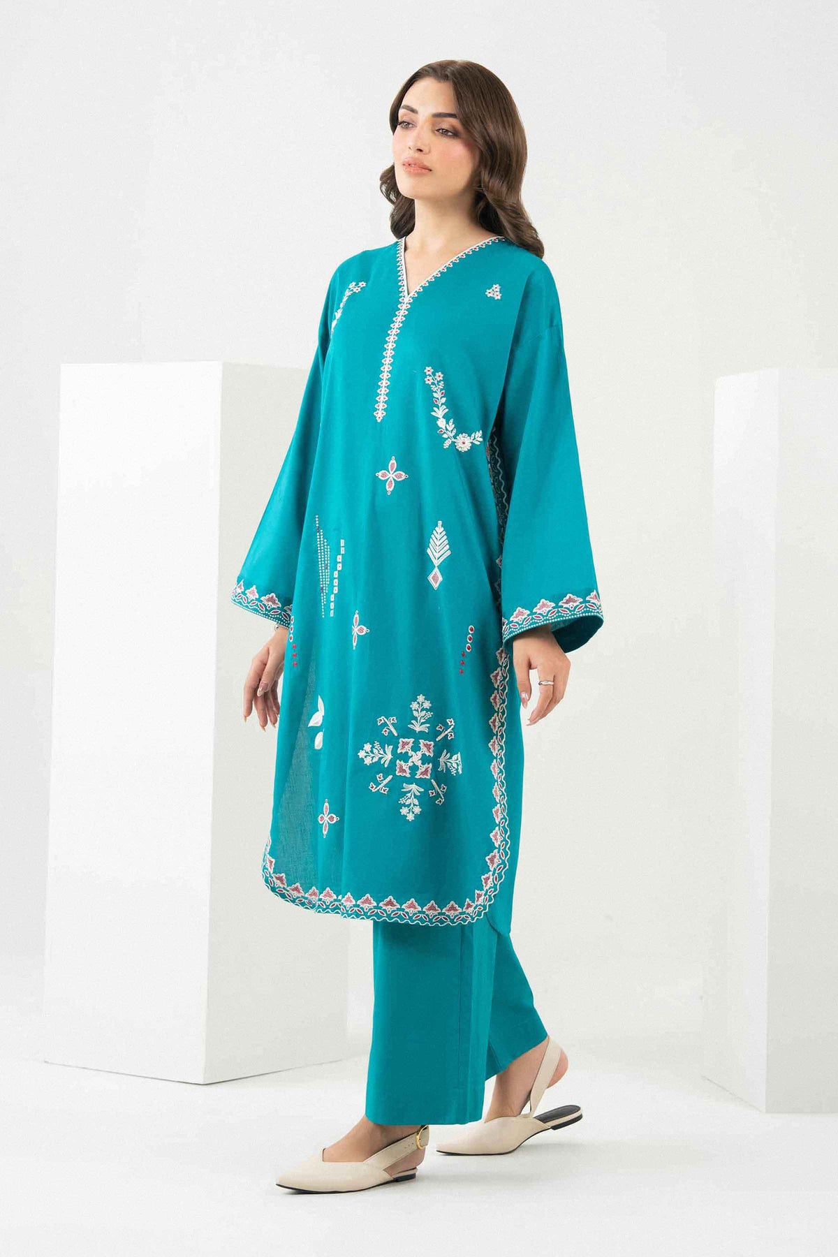 Nishat UK - Green Embroidered Dobby 2 Pieces ready to wear Dress