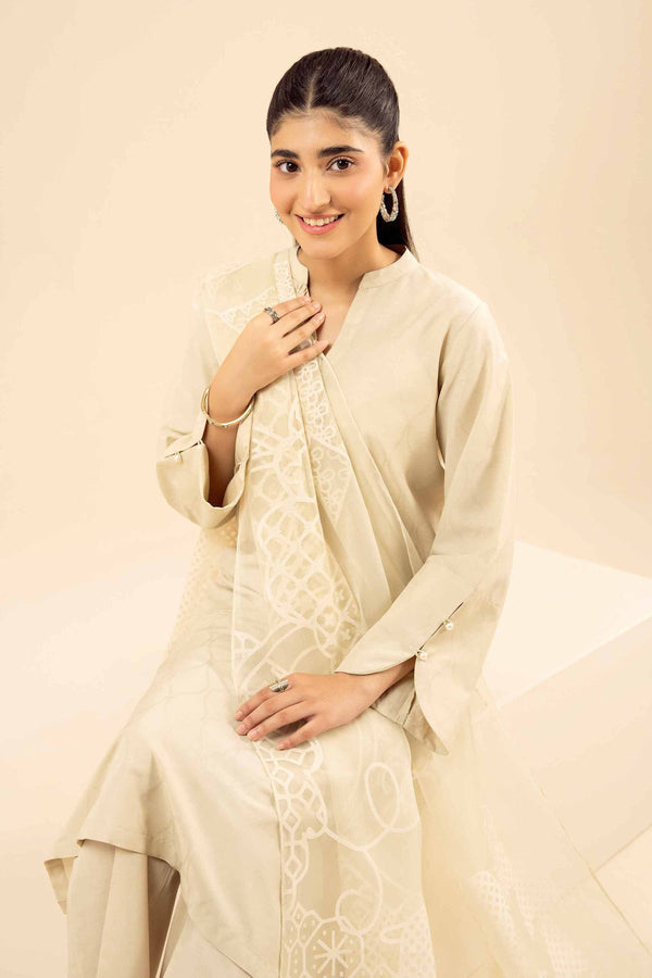 NishatUK - Beige Printed Jacquard 3-piece ready to wear Suit