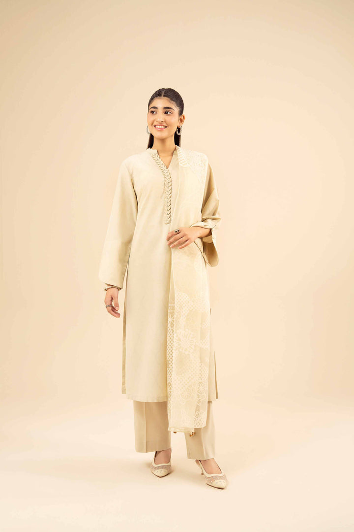 NishatUK - Beige Printed Jacquard 3-piece ready to wear Suit