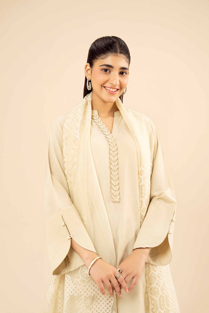 NishatUK - Beige Printed Jacquard 3-piece ready to wear Suit