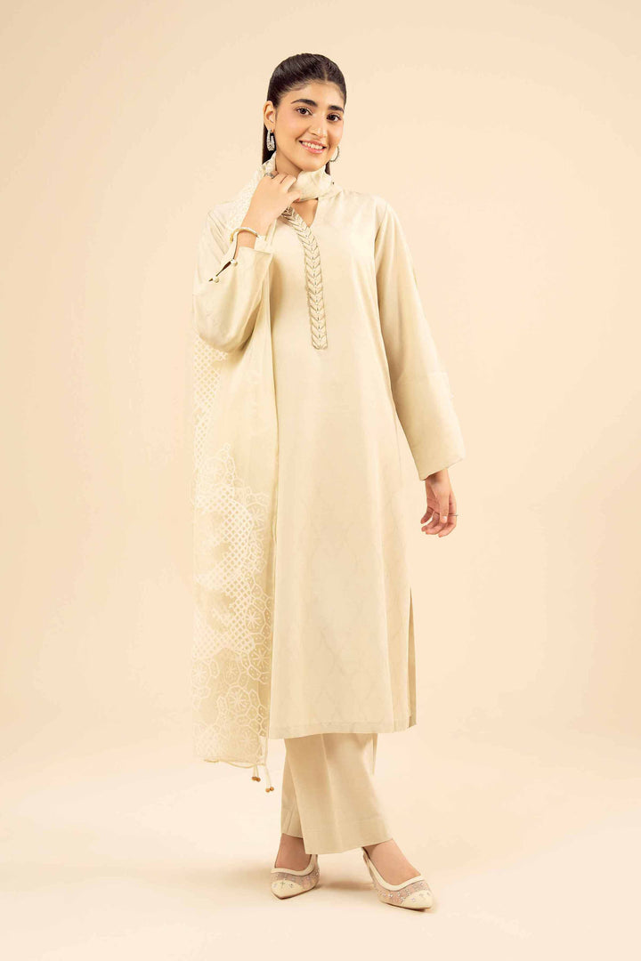 NishatUK - Beige Printed Jacquard 3-piece ready to wear Suit