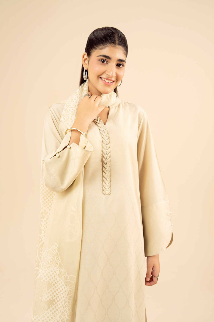 NishatUK - Beige Printed Jacquard 3-piece ready to wear Suit