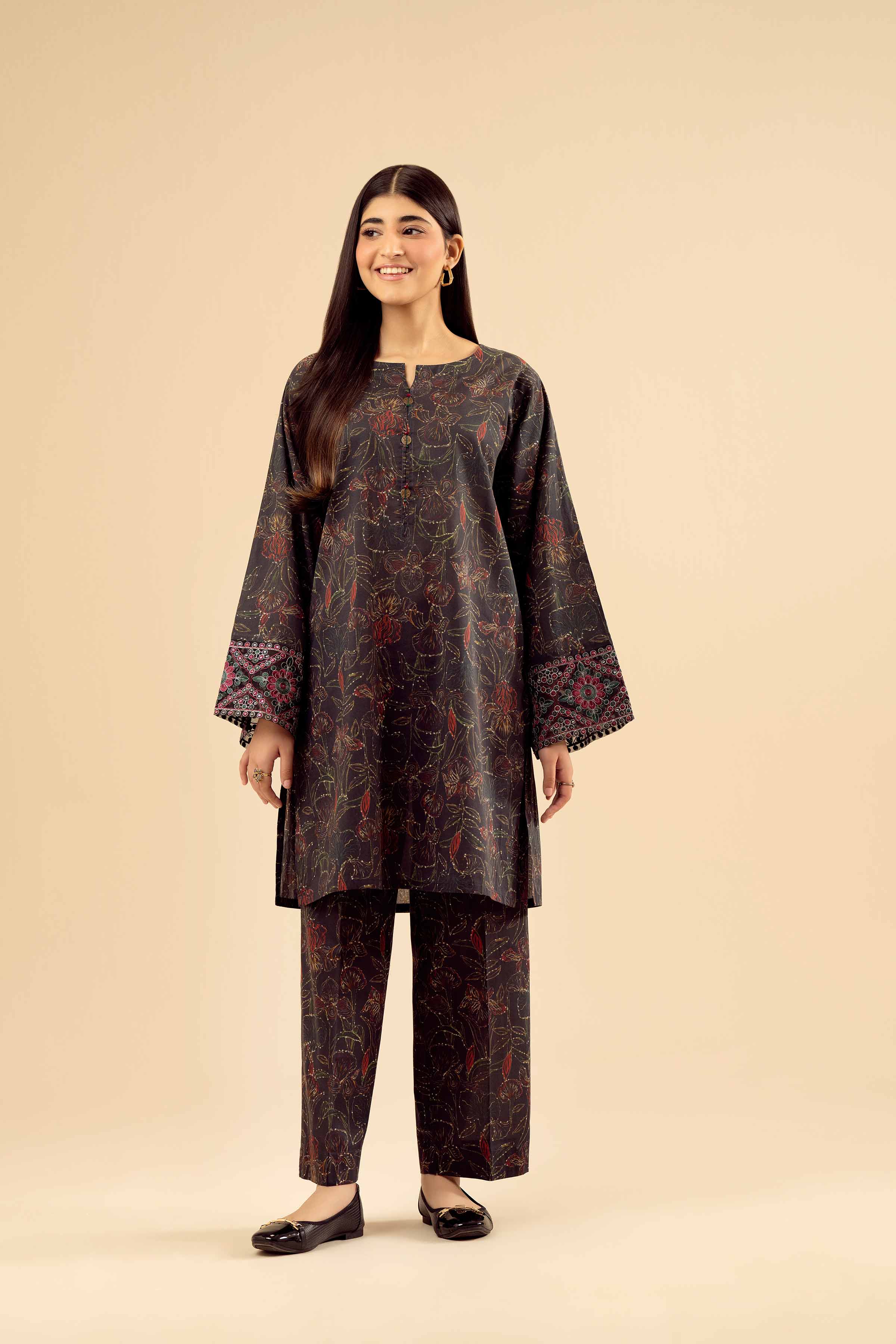 NishatUK - Black Embroidered Cambric 2-piece ready to wear Dress
