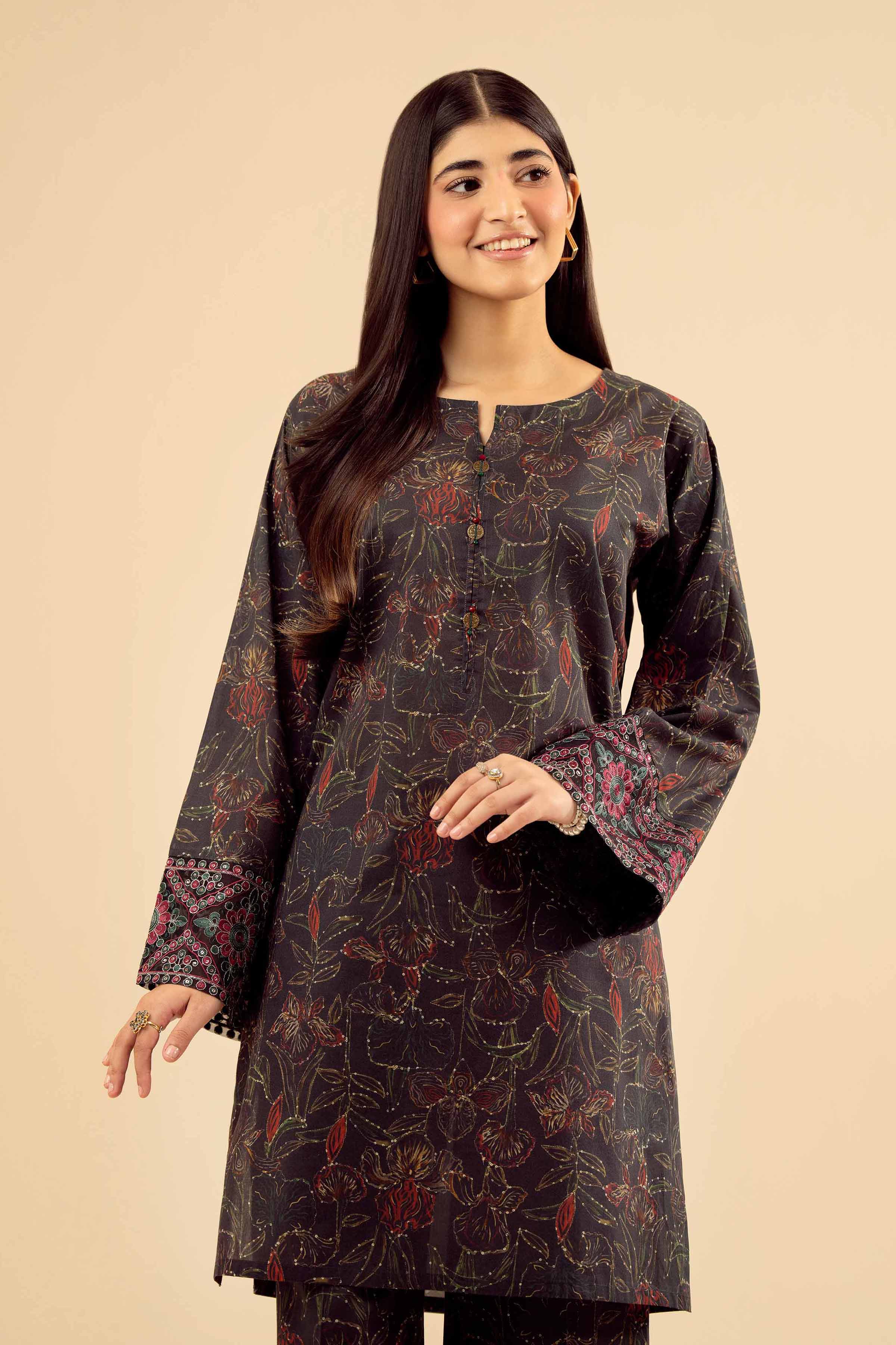 NishatUK - Black Embroidered Cambric 2-piece ready to wear Dress