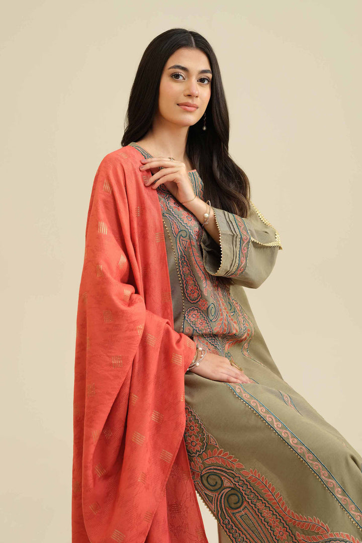 NishatUK - Green Embroidered Silk 3-piece ready to wear Suit