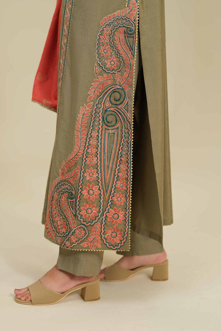 NishatUK - Green Embroidered Silk 3-piece ready to wear Suit