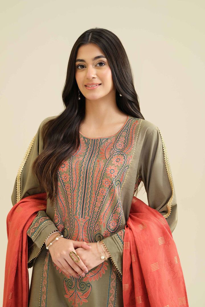 NishatUK - Green Embroidered Silk 3-piece ready to wear Suit