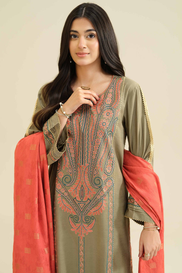 NishatUK - Green Embroidered Silk 3-piece ready to wear Suit