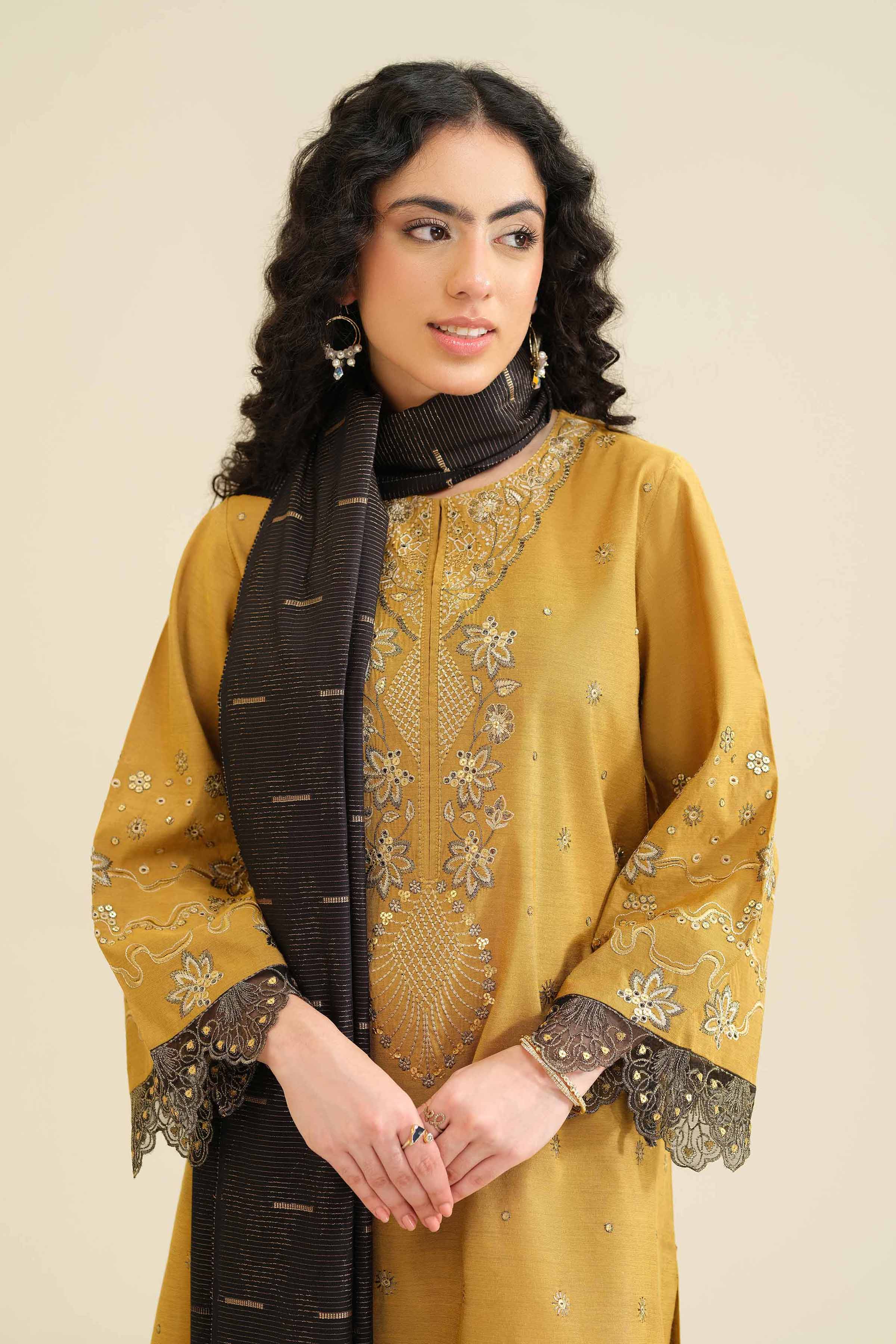 NishatUK - Yellow Embroidered Silk 3-piece ready to wear Suit