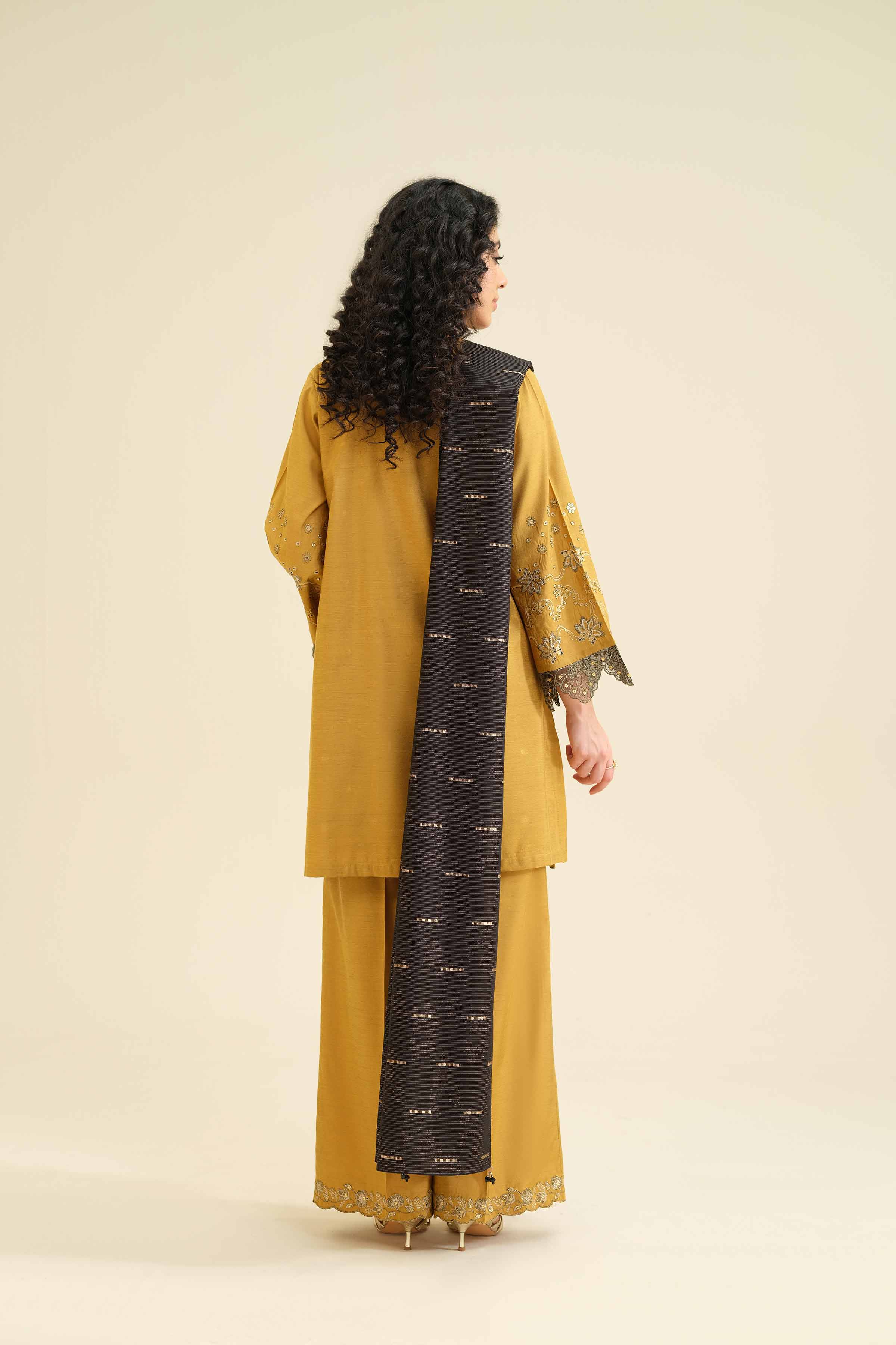 NishatUK - Yellow Embroidered Silk 3-piece ready to wear Suit