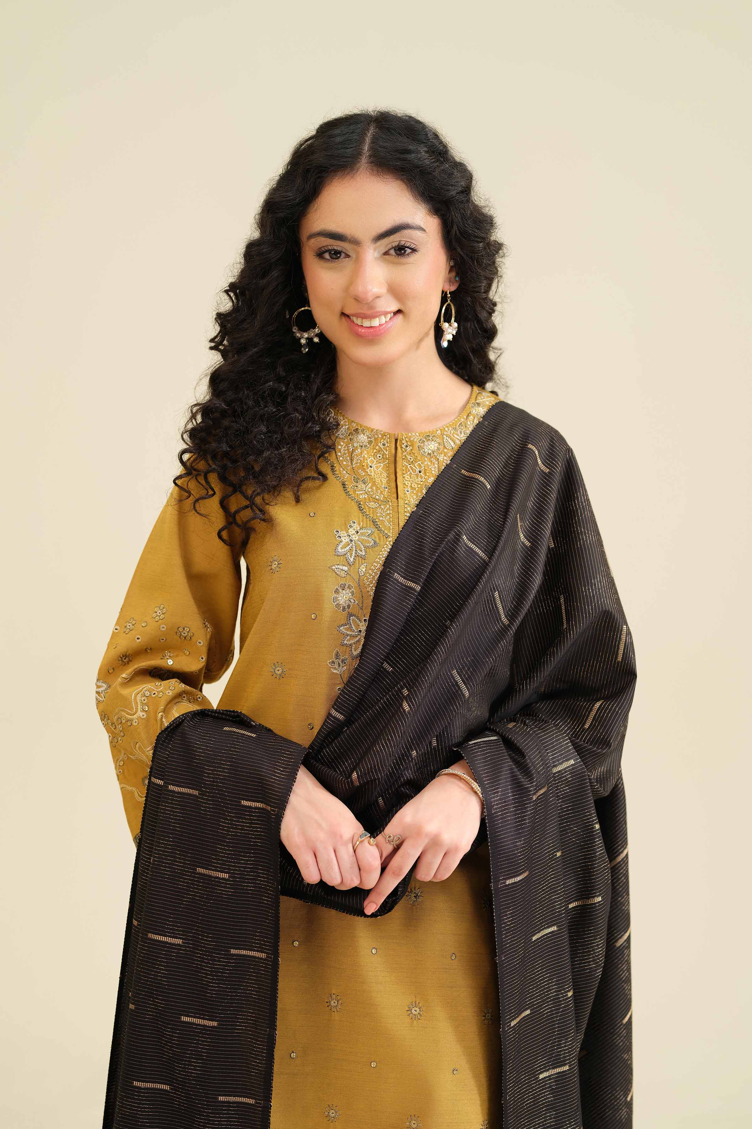 NishatUK - Yellow Embroidered Silk 3-piece ready to wear Suit