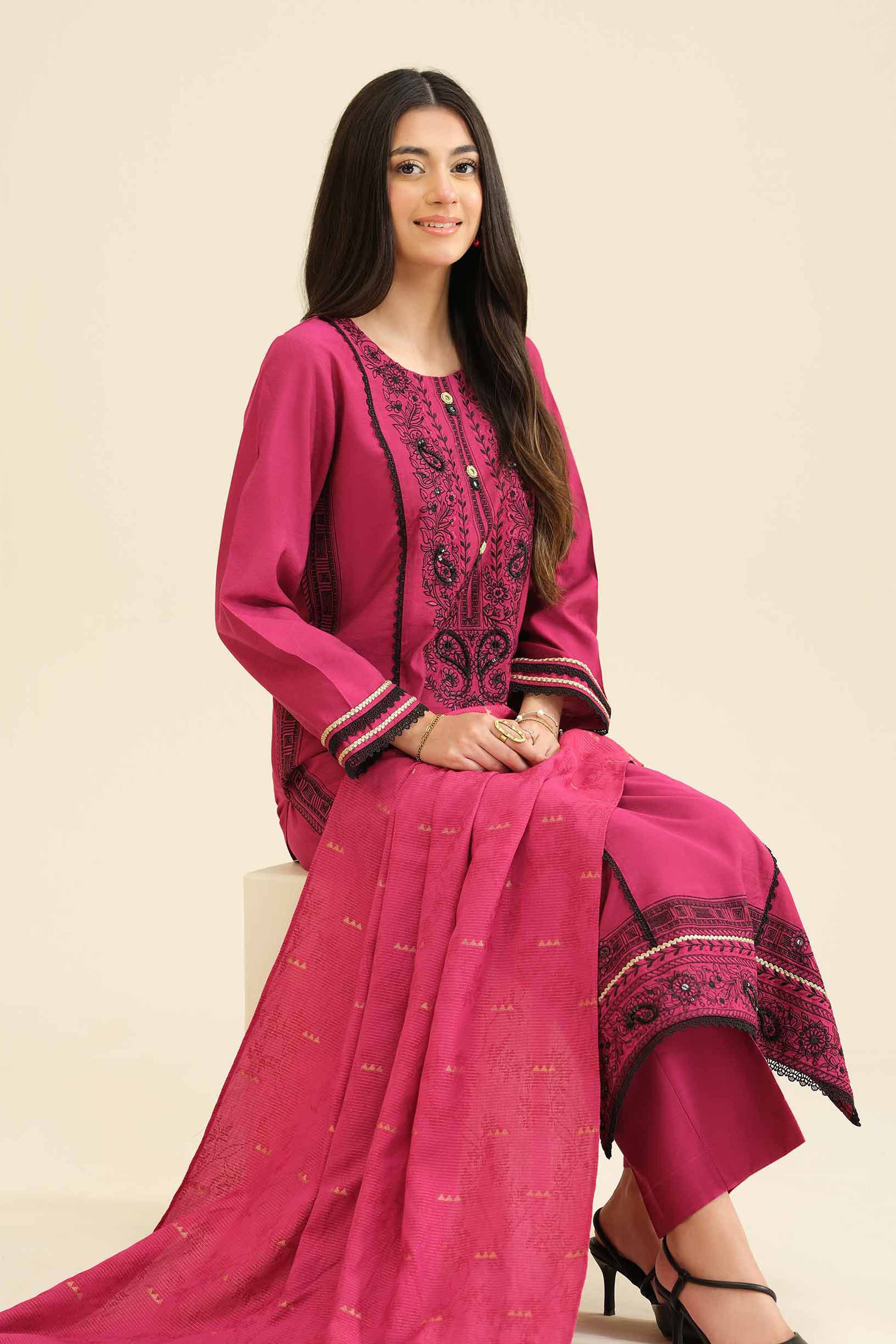 NishatUK - Pink Embroidered Silk 3-piece ready to wear Suit