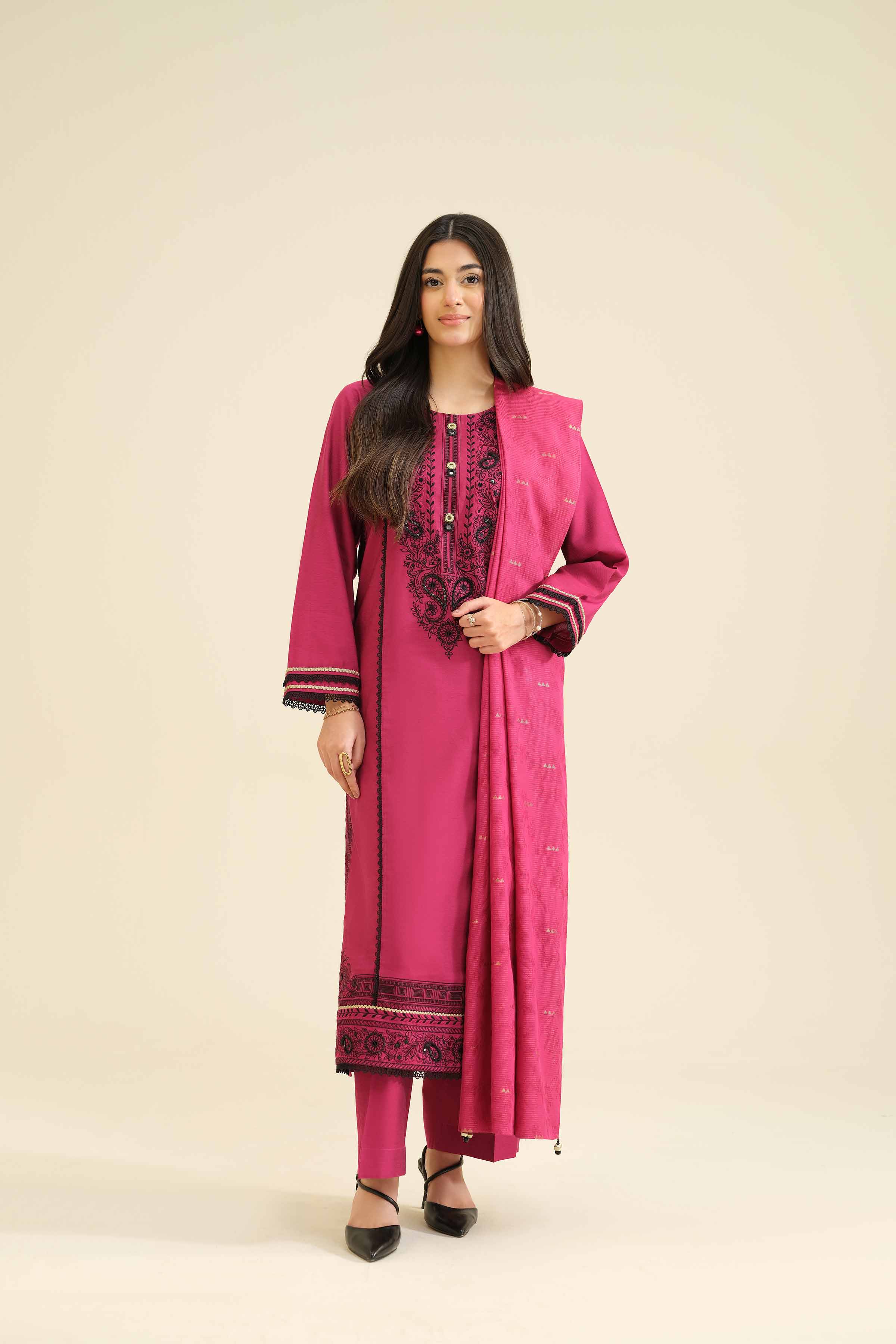 NishatUK - Pink Embroidered Silk 3-piece ready to wear Suit