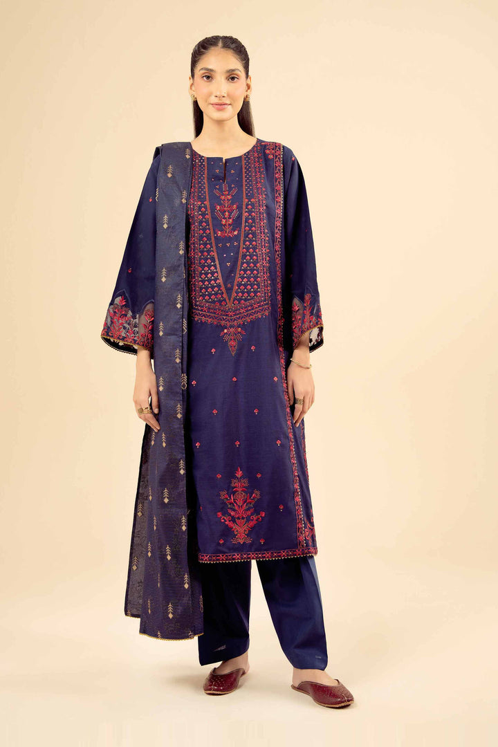 NishatUK - Blue Embroidered  Silk 3-piece ready to wear Suit