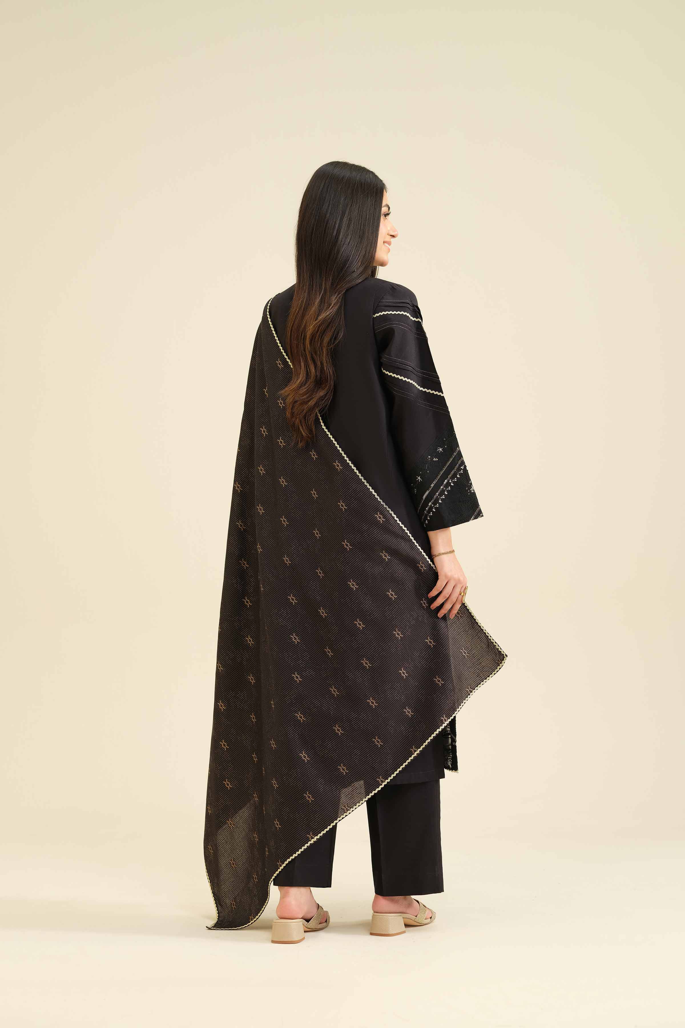 Nishat UK - Black Embroidered Silk 3 Pieces ready to wear Suit