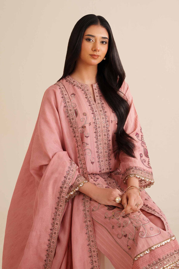NishatUK - Peach Pink Embroidered  Jacquard 3-piece ready to wear Suit