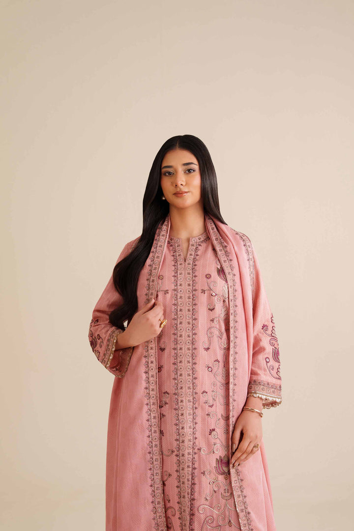 NishatUK - Peach Pink Embroidered  Jacquard 3-piece ready to wear Suit