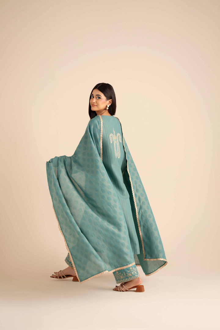NishatUK - Teal Embroidered  Jacquard 3-piece ready to wear Suit