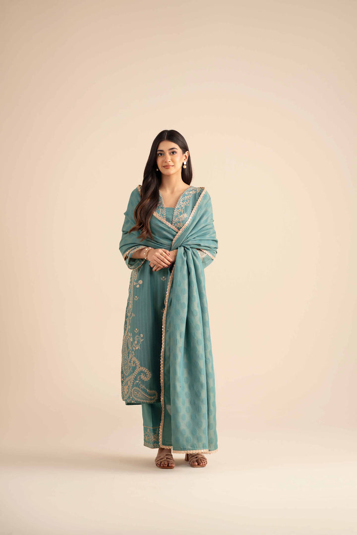 NishatUK - Teal Embroidered  Jacquard 3-piece ready to wear Suit