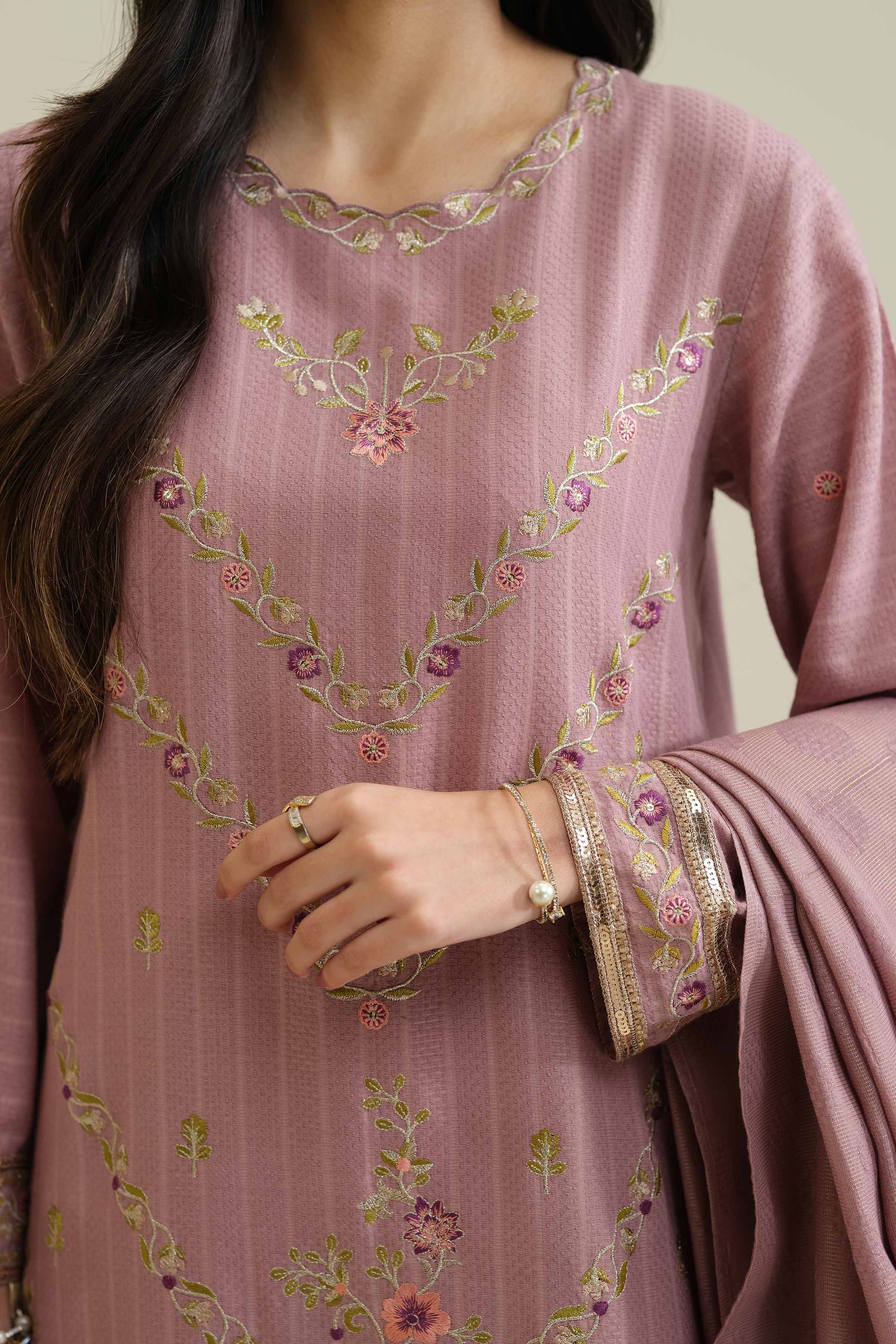 NishatUK - Pink Embroidered Jacquard 3-piece ready to wear Suit