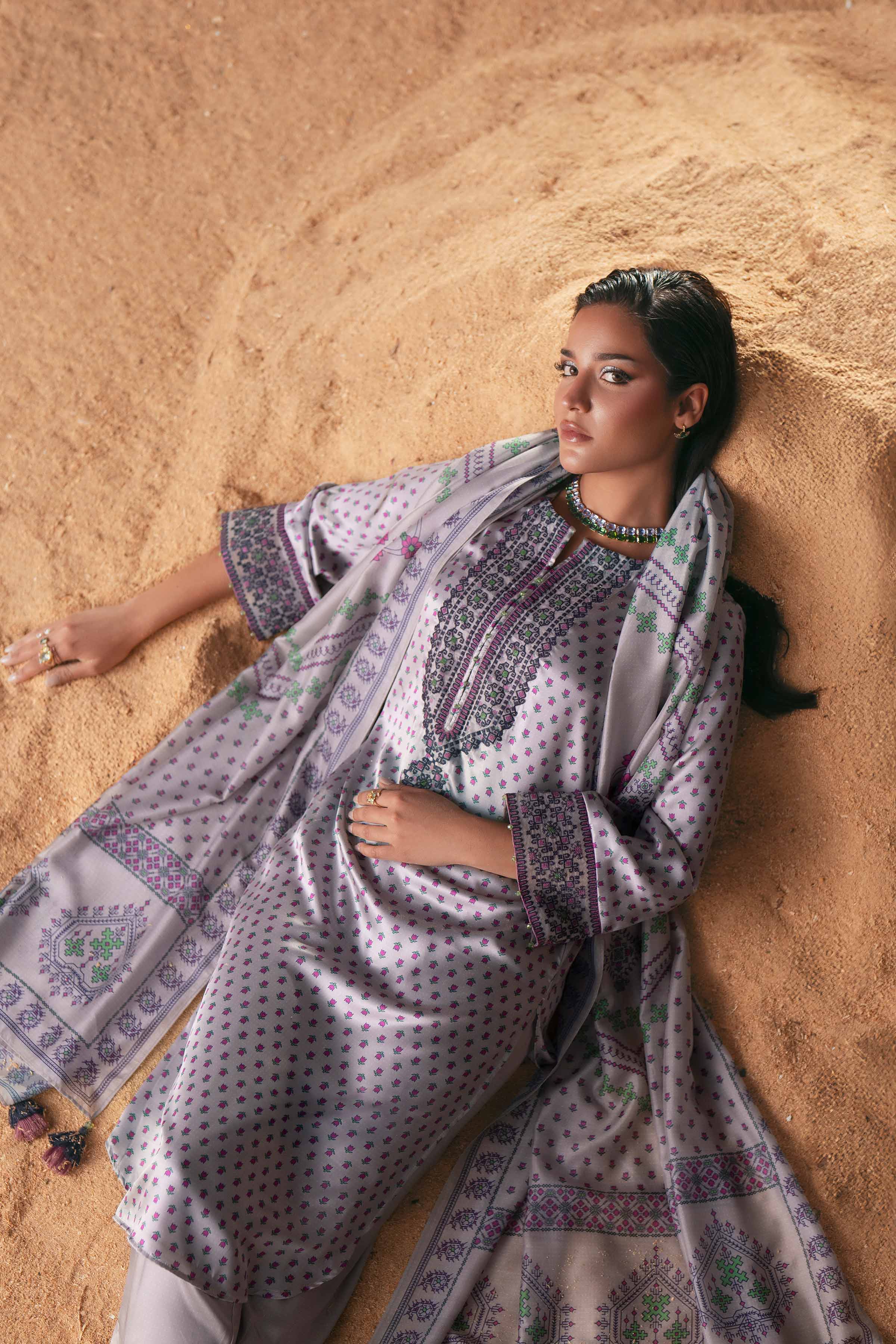 NishatUK - Grey Embroidered Silk 3-piece ready to wear Suit
