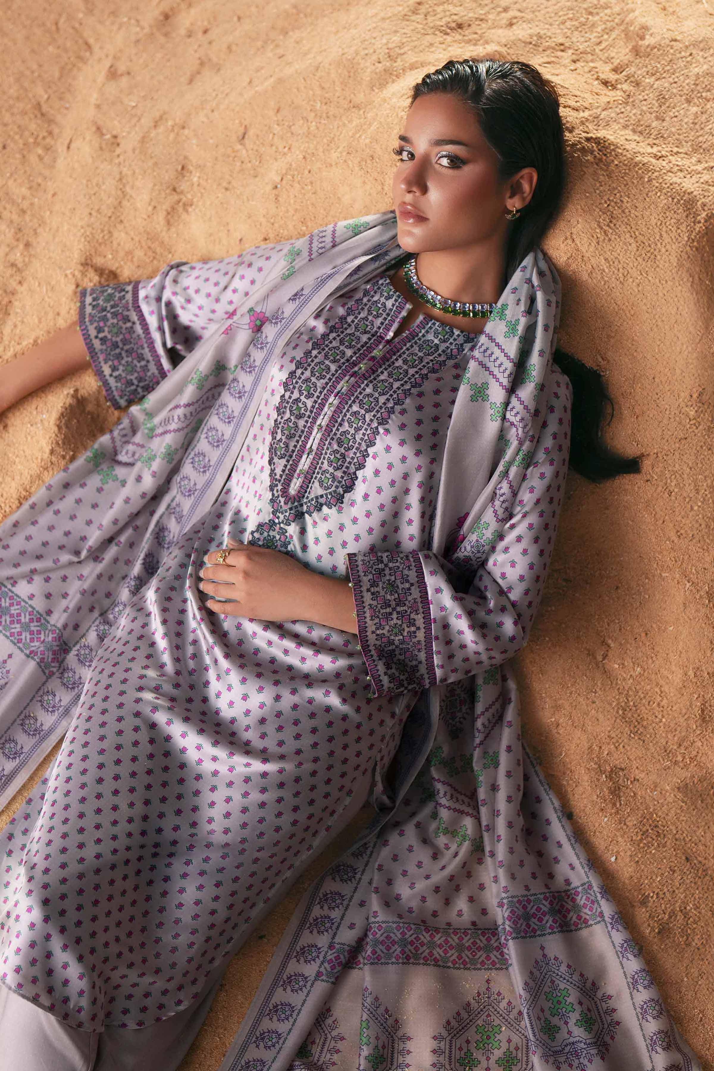 NishatUK - Grey Embroidered Silk 3-piece ready to wear Suit