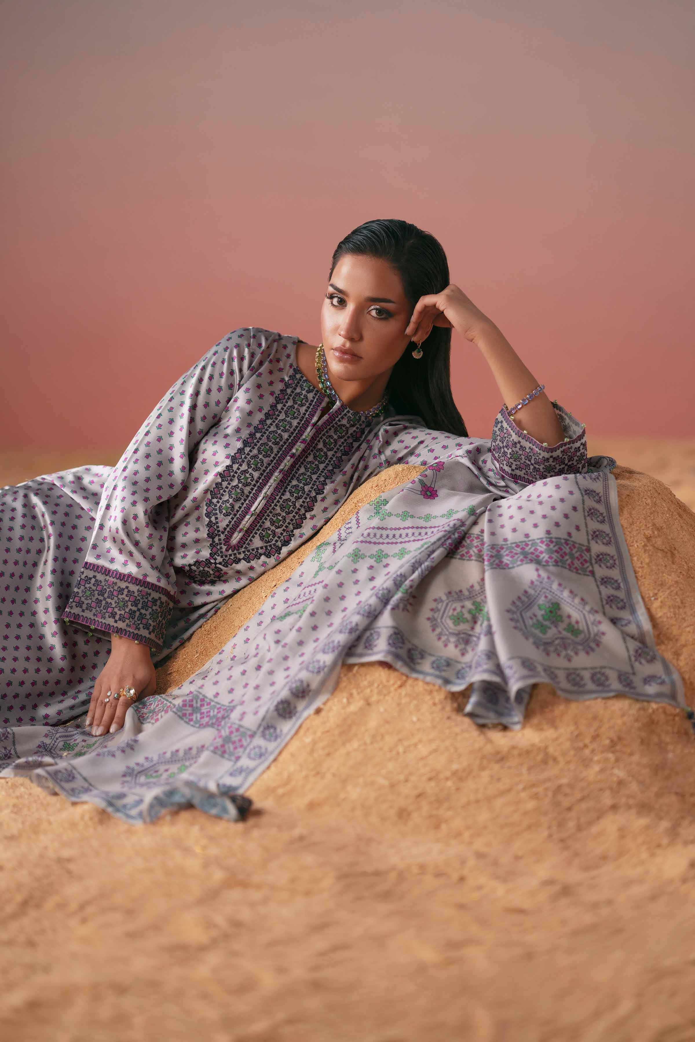 NishatUK - Grey Embroidered Silk 3-piece ready to wear Suit