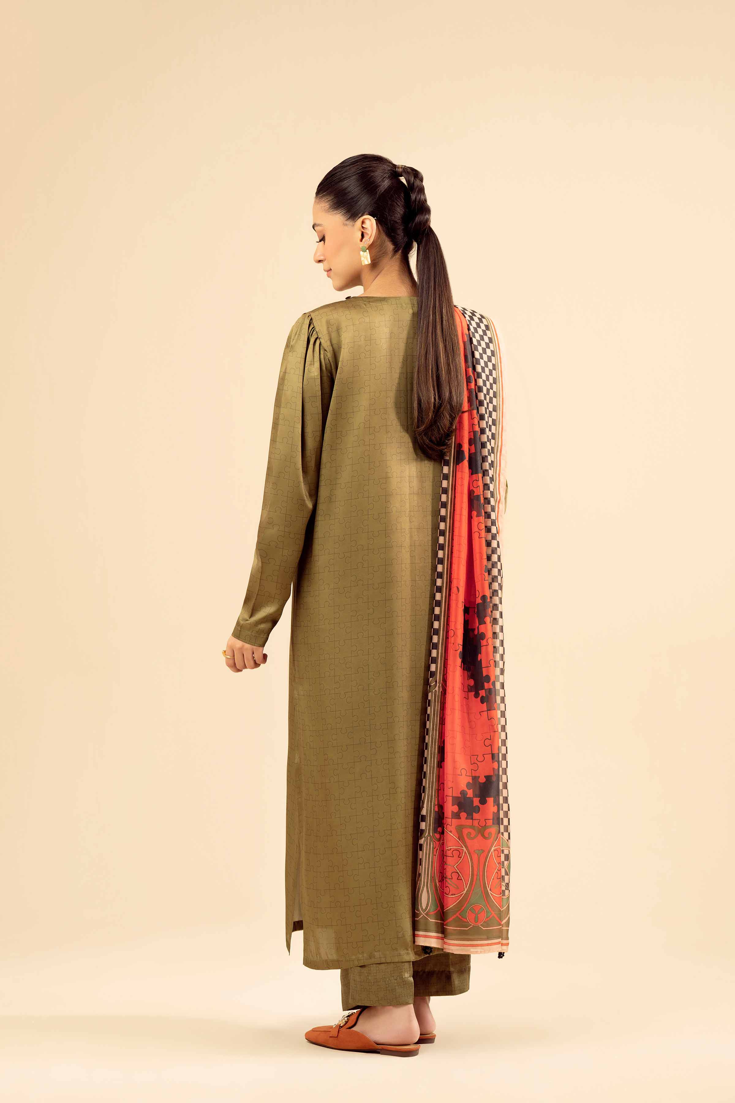 NishatUK - Green Printed Silk 3-piece ready to wear Suit
