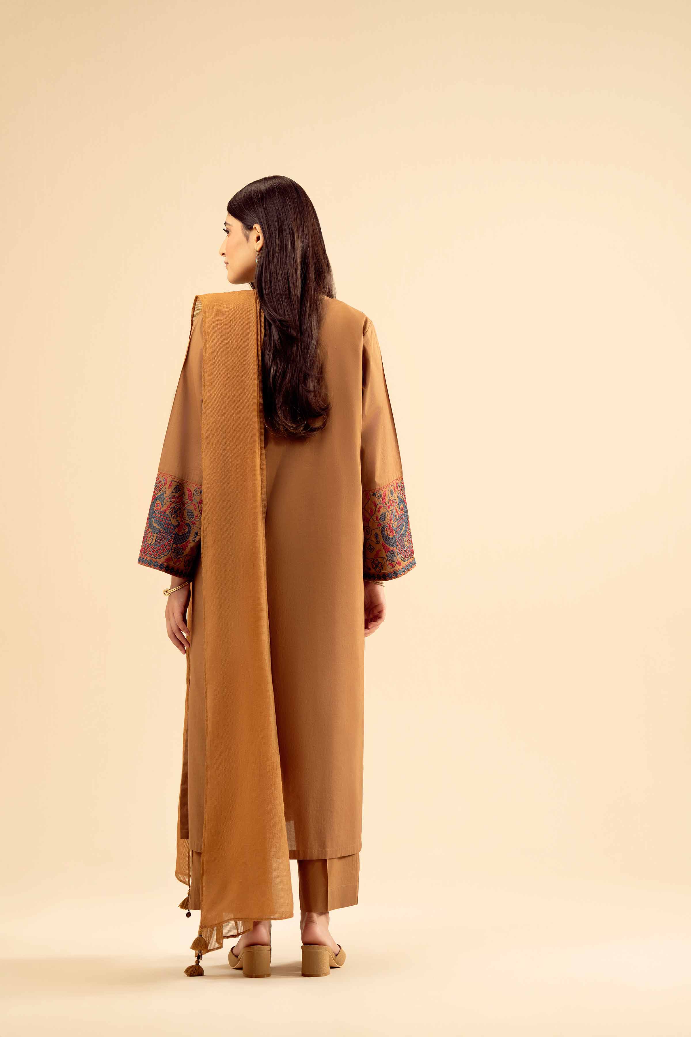 NishatUK - Brown Embroidered Cambric 3-piece ready to wear Suit