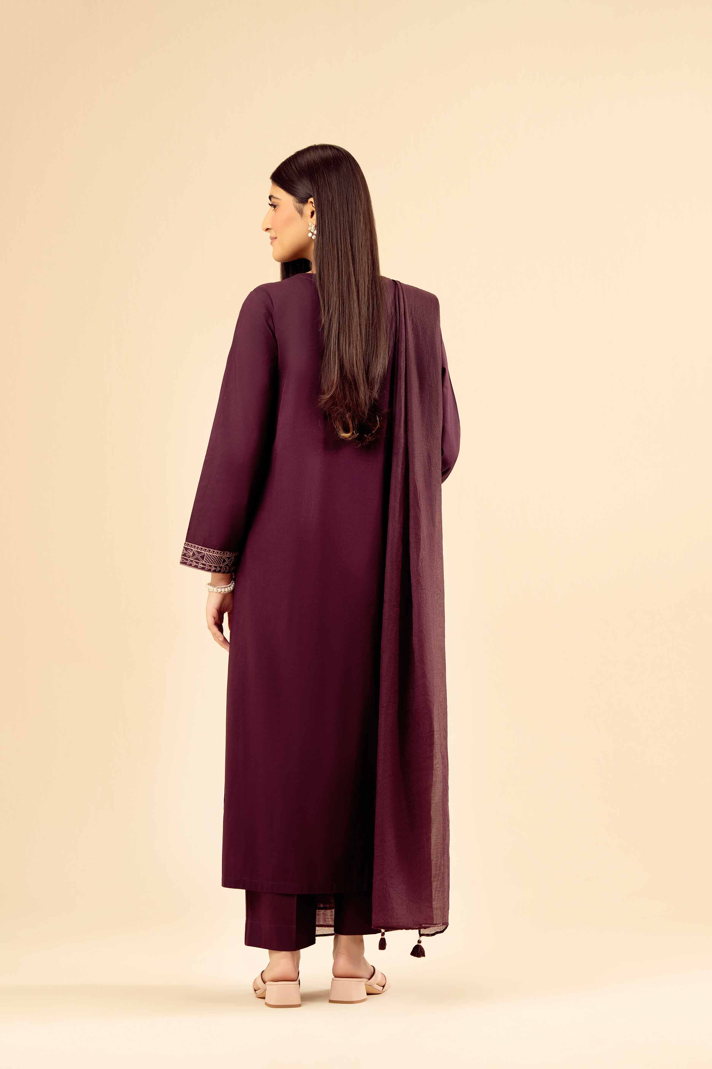 NishatUK - Maroon Embroidered Cambric 3-piece ready to wear Suit