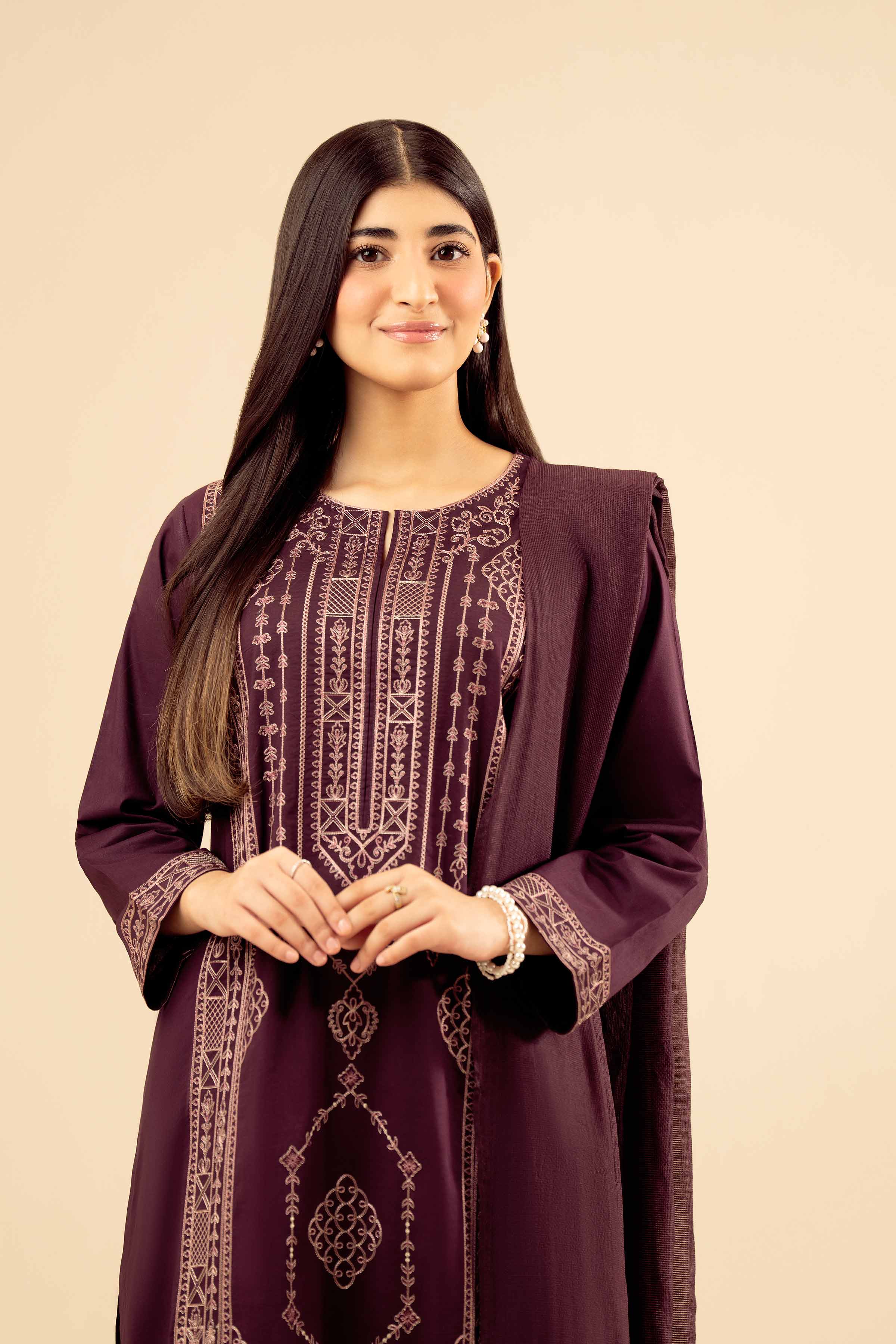 NishatUK - Maroon Embroidered Cambric 3-piece ready to wear Suit