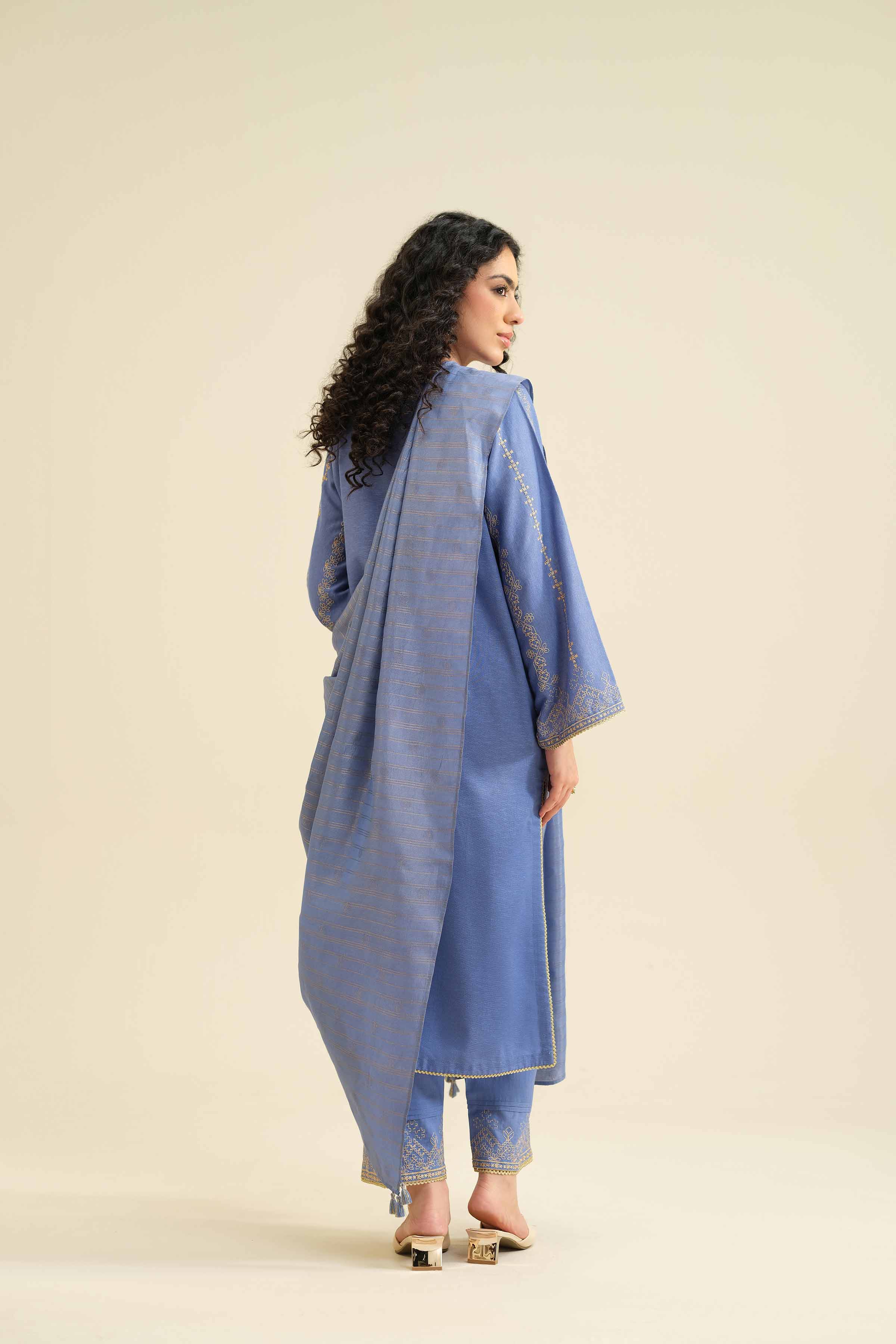 NishatUK - Blue Embroidered Karandi 3-piece ready to wear Suit