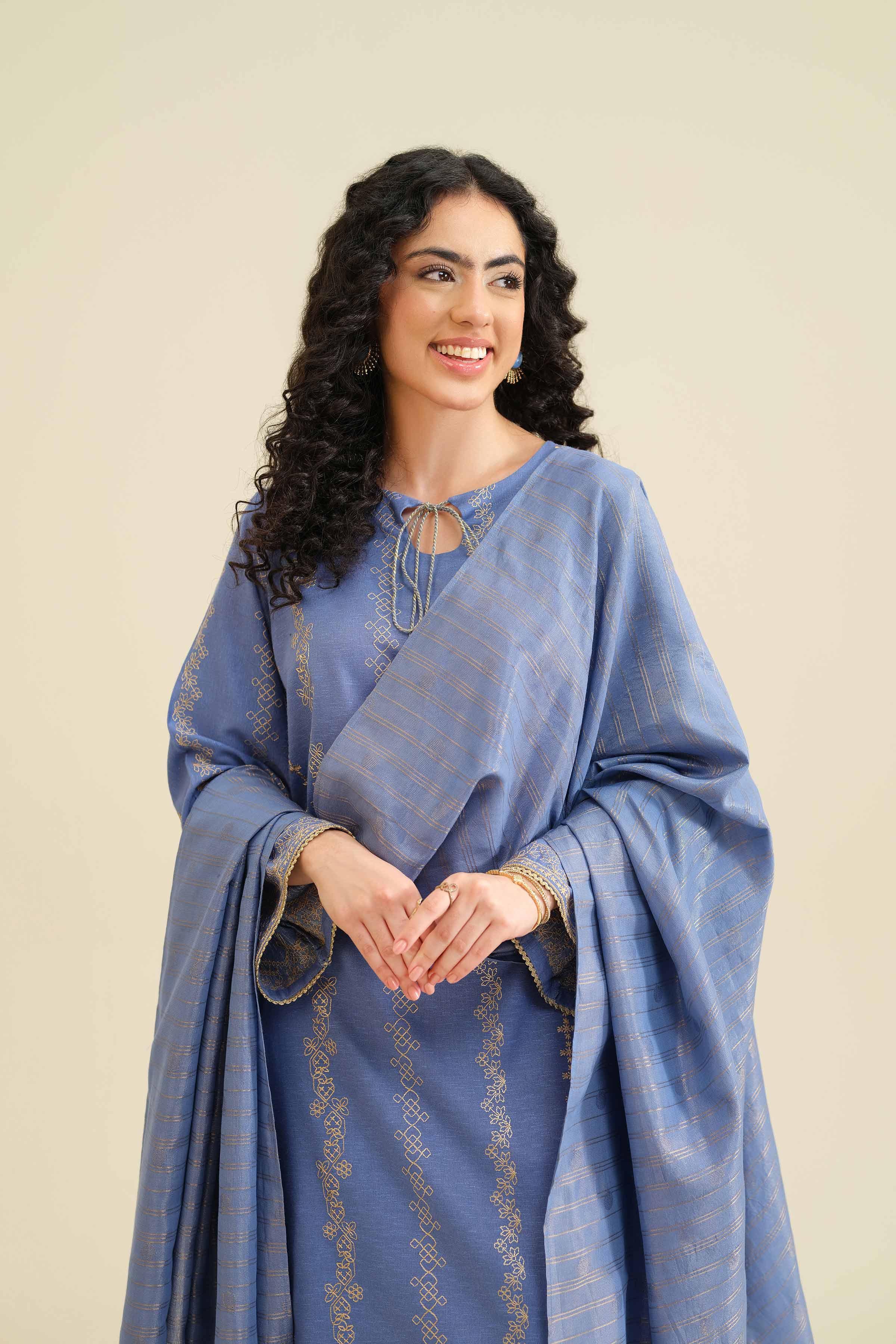 NishatUK - Blue Embroidered Karandi 3-piece ready to wear Suit