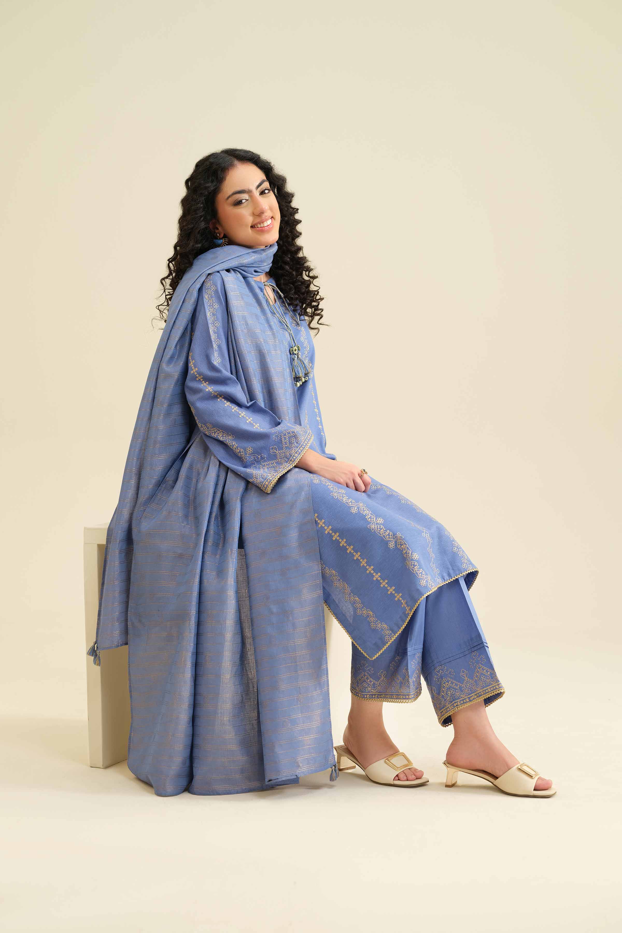 NishatUK - Blue Embroidered Karandi 3-piece ready to wear Suit