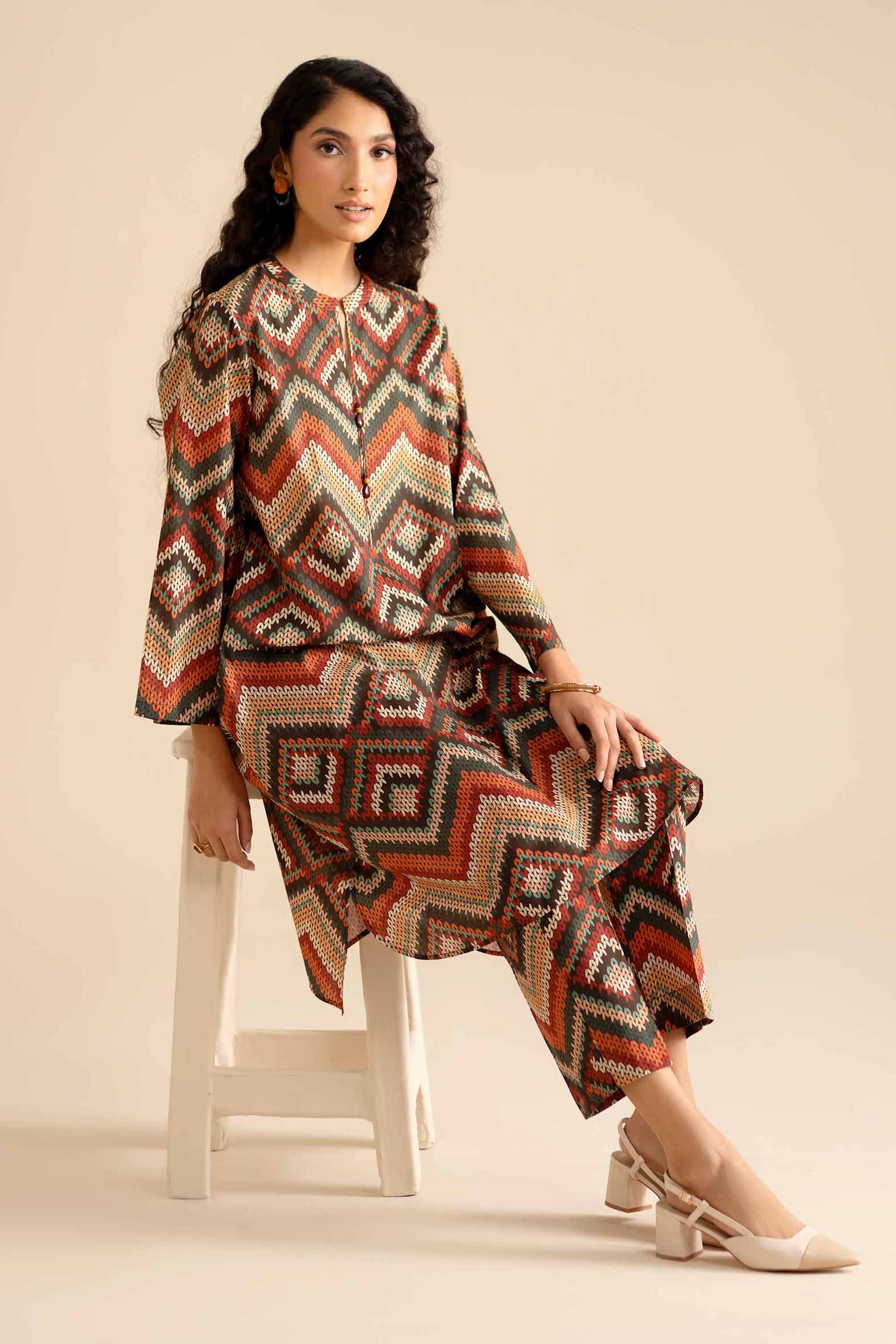 NishatUK - Maroon Printed Cambric 2-piece ready to wear Dress