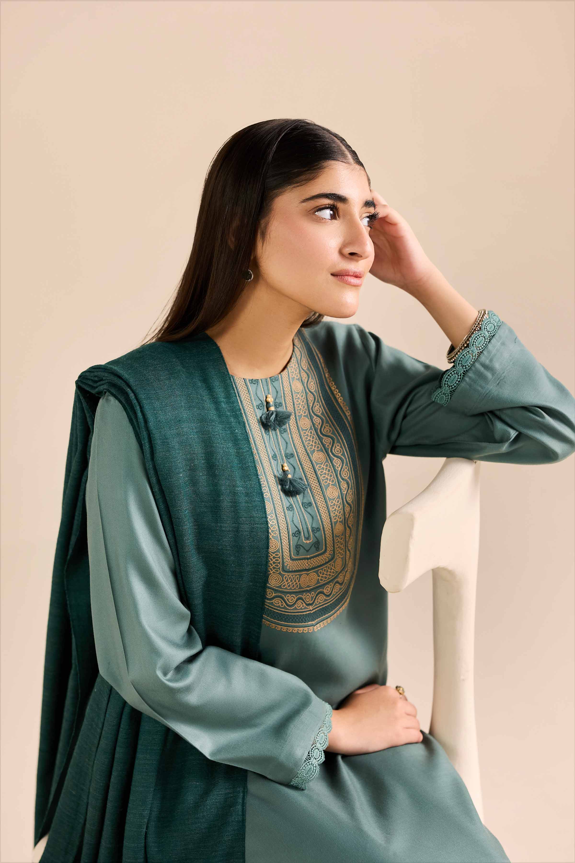 NishatUK - Green Embroidered Marina 3-piece ready to wear Suit
