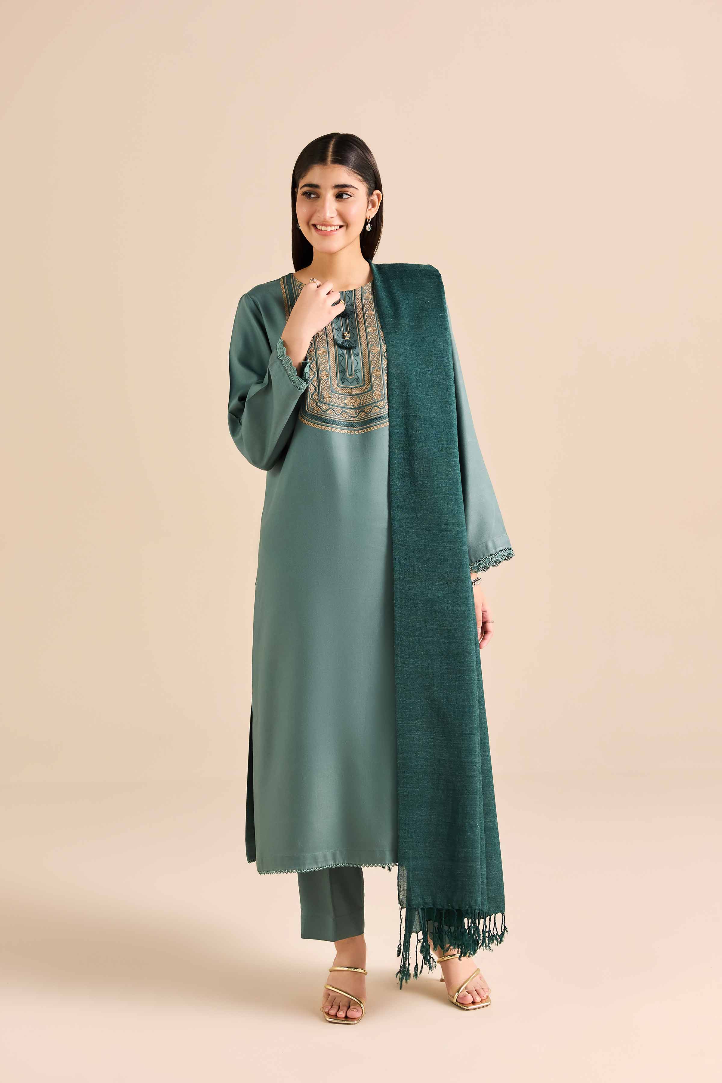 NishatUK - Green Embroidered Marina 3-piece ready to wear Suit