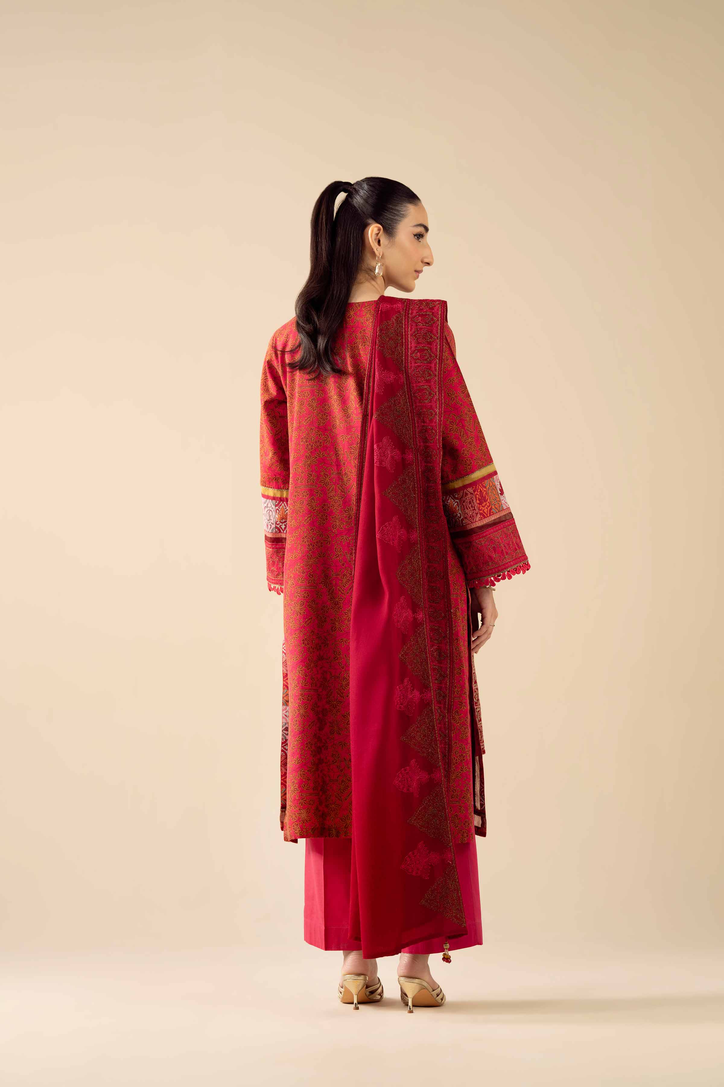 NishatUK - Red Embroidered Karandi 3-piece ready to wear Suit