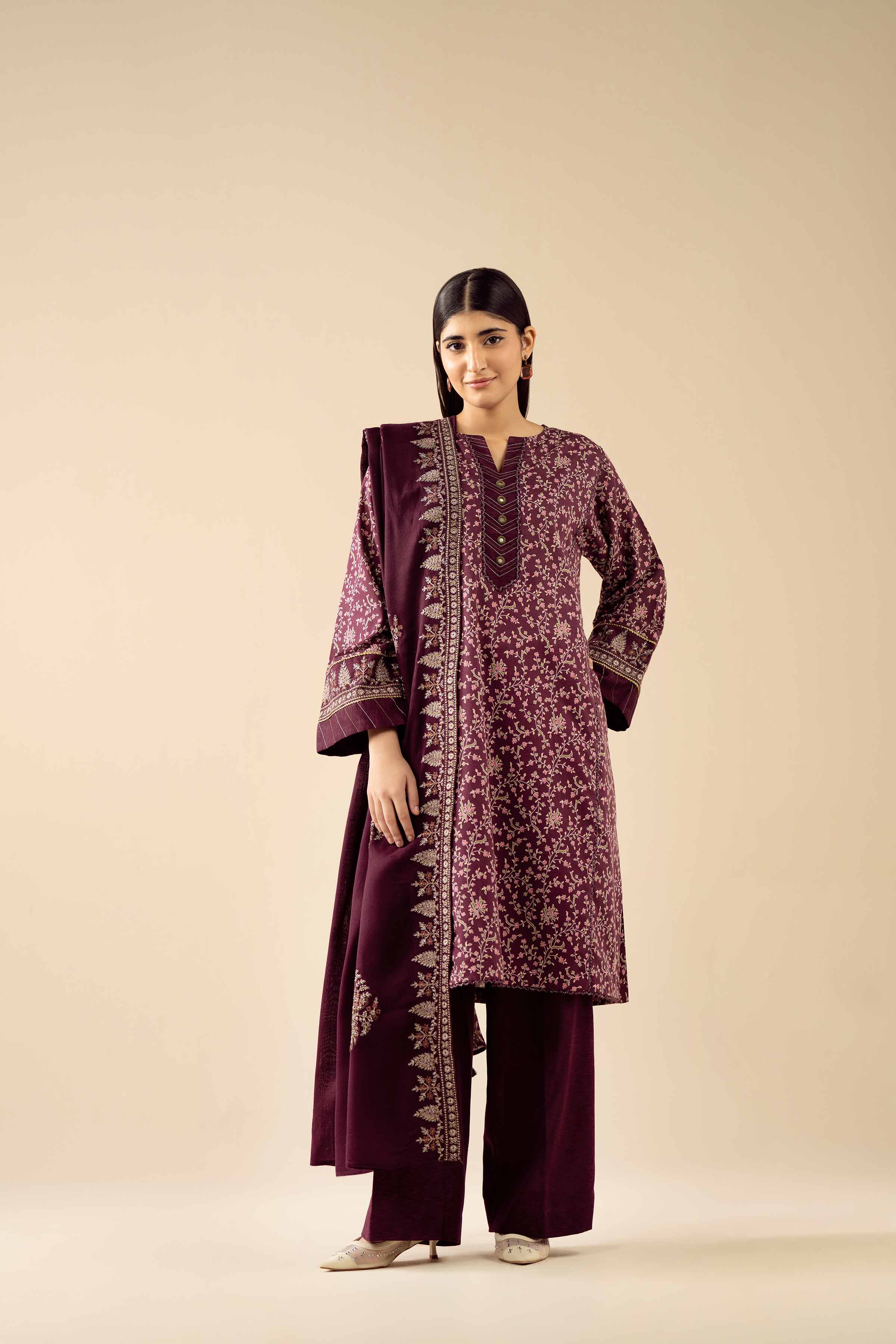 NishatUK - Purple Embroidered Karandi 3-piece ready to wear Suit
