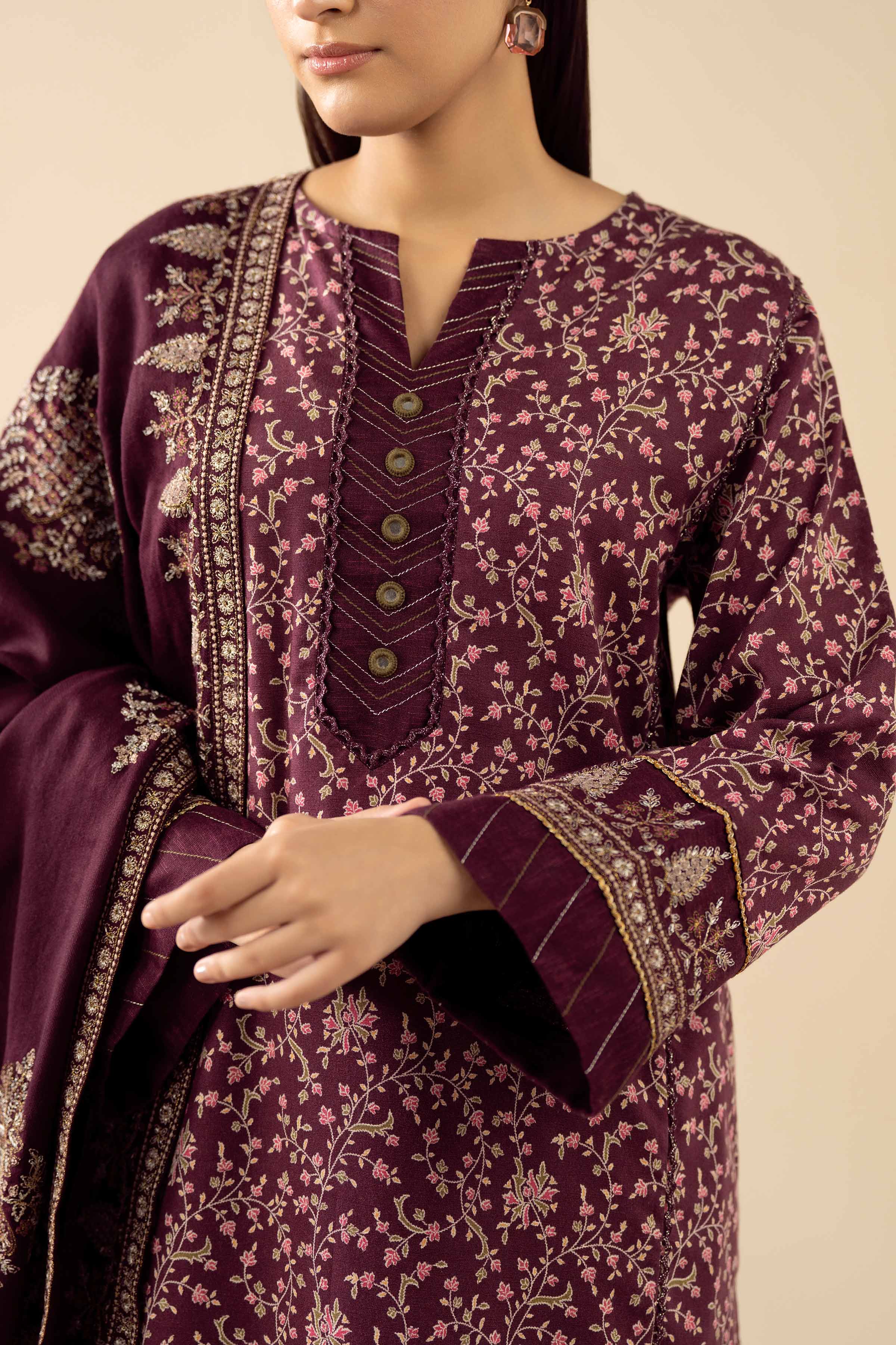 NishatUK - Purple Embroidered Karandi 3-piece ready to wear Suit