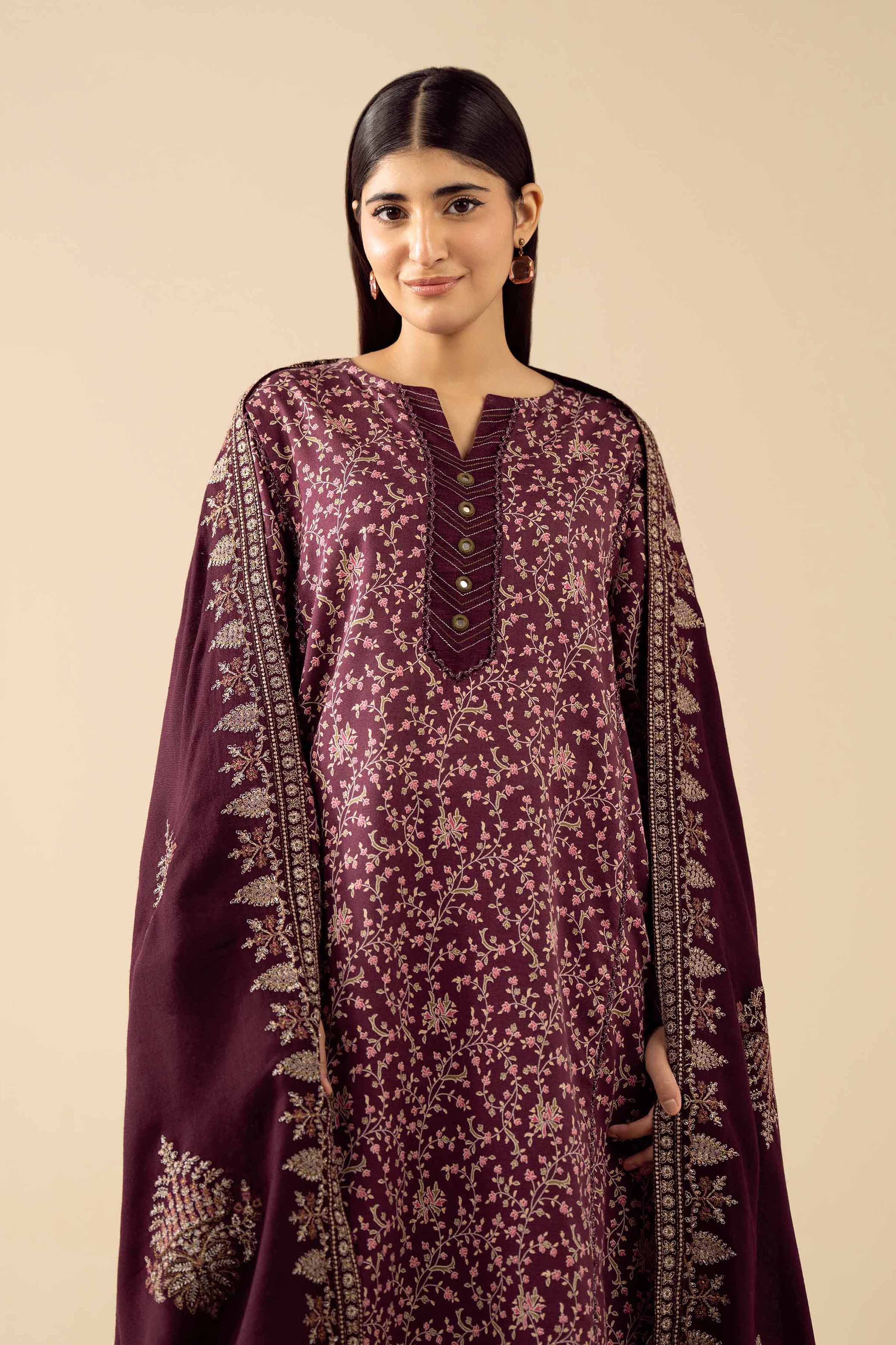 NishatUK - Purple Embroidered Karandi 3-piece ready to wear Suit