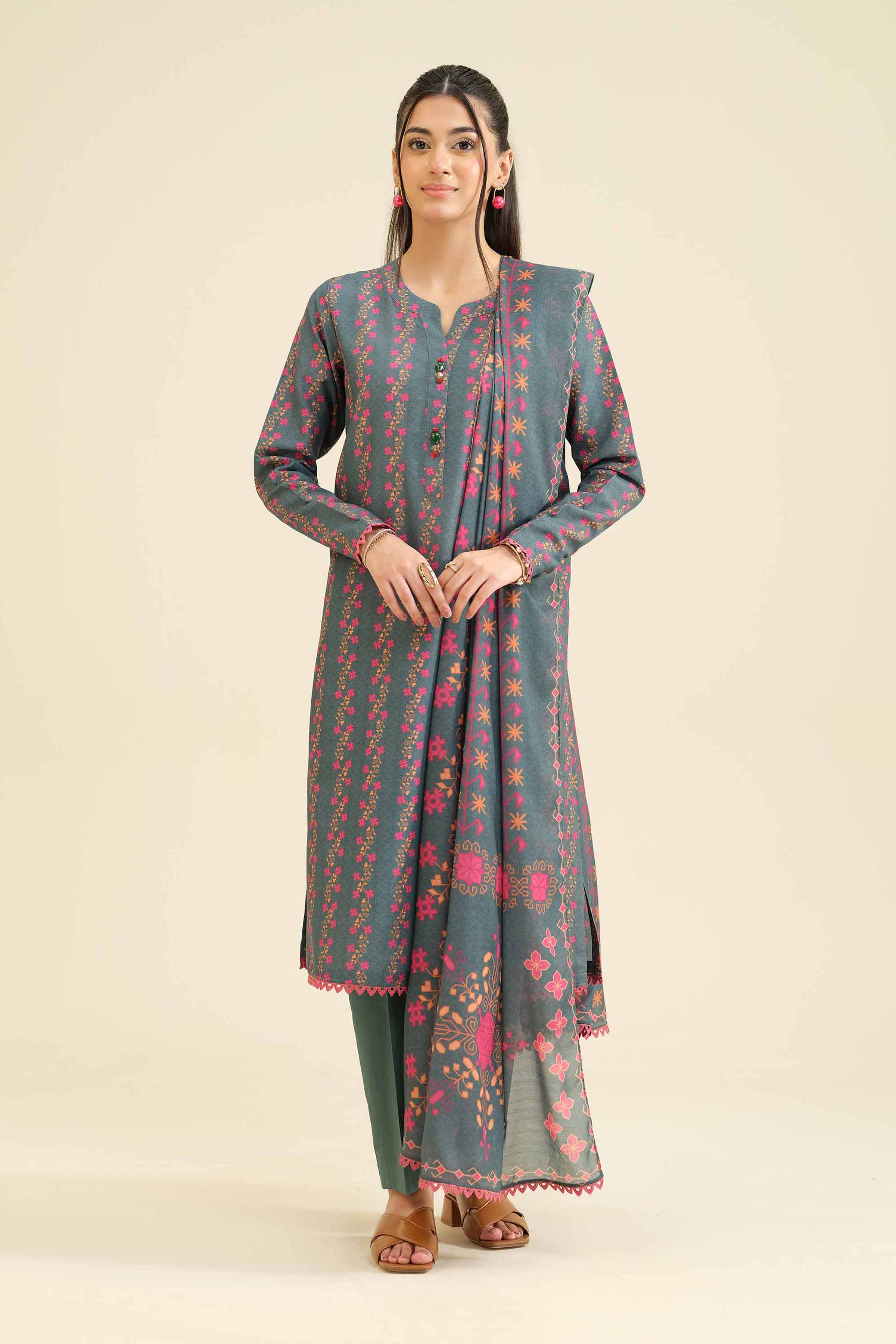 NishatUK - Green Printed Lawn 3-piece ready to wear Suit
